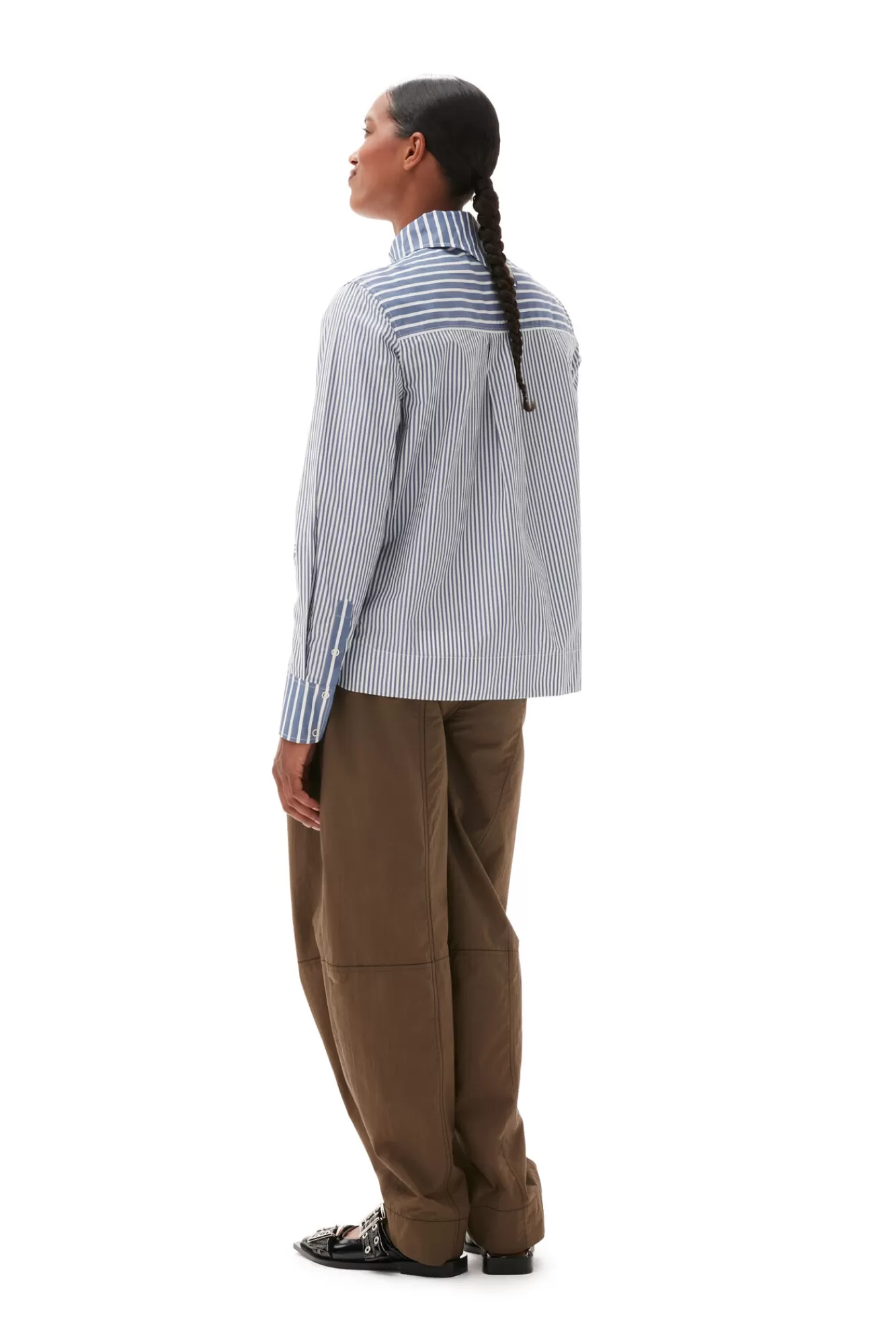 Asymmetrical Stripe Collar Shirt>GANNI Cheap