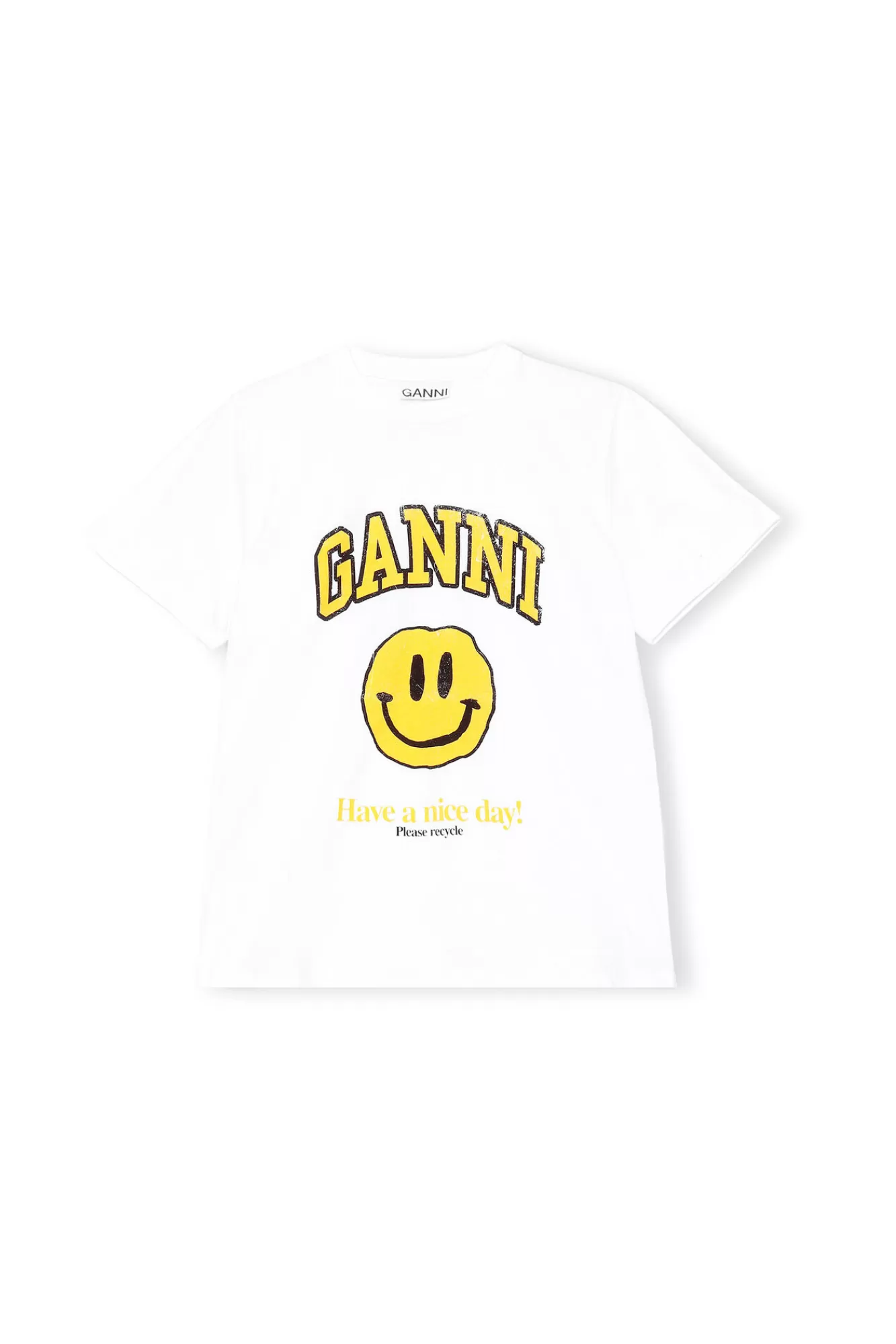 Basic Cotton Jersey T-Shirt, Smiley Yellow>GANNI Online