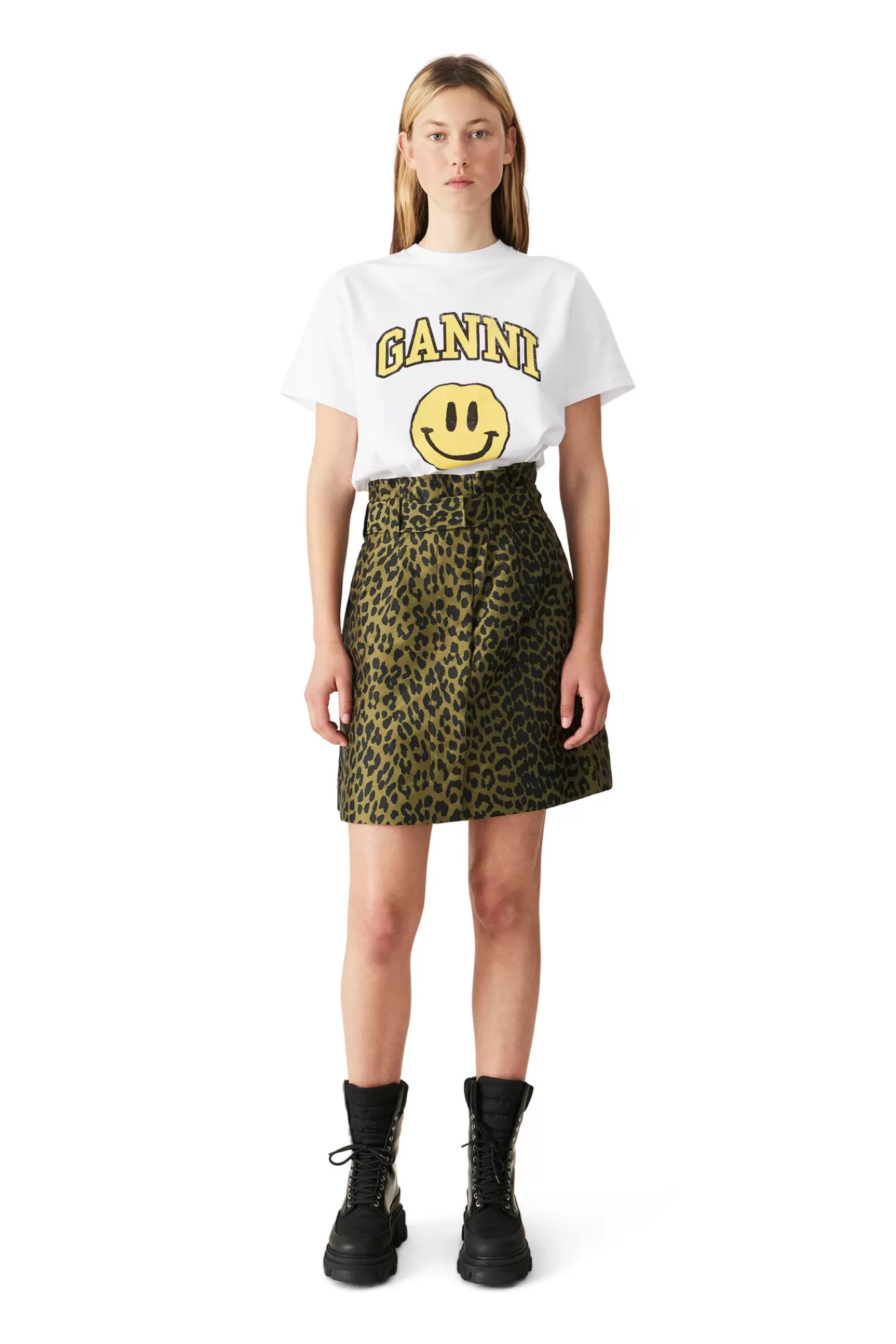 Basic Cotton Jersey T-Shirt, Smiley Yellow>GANNI Online