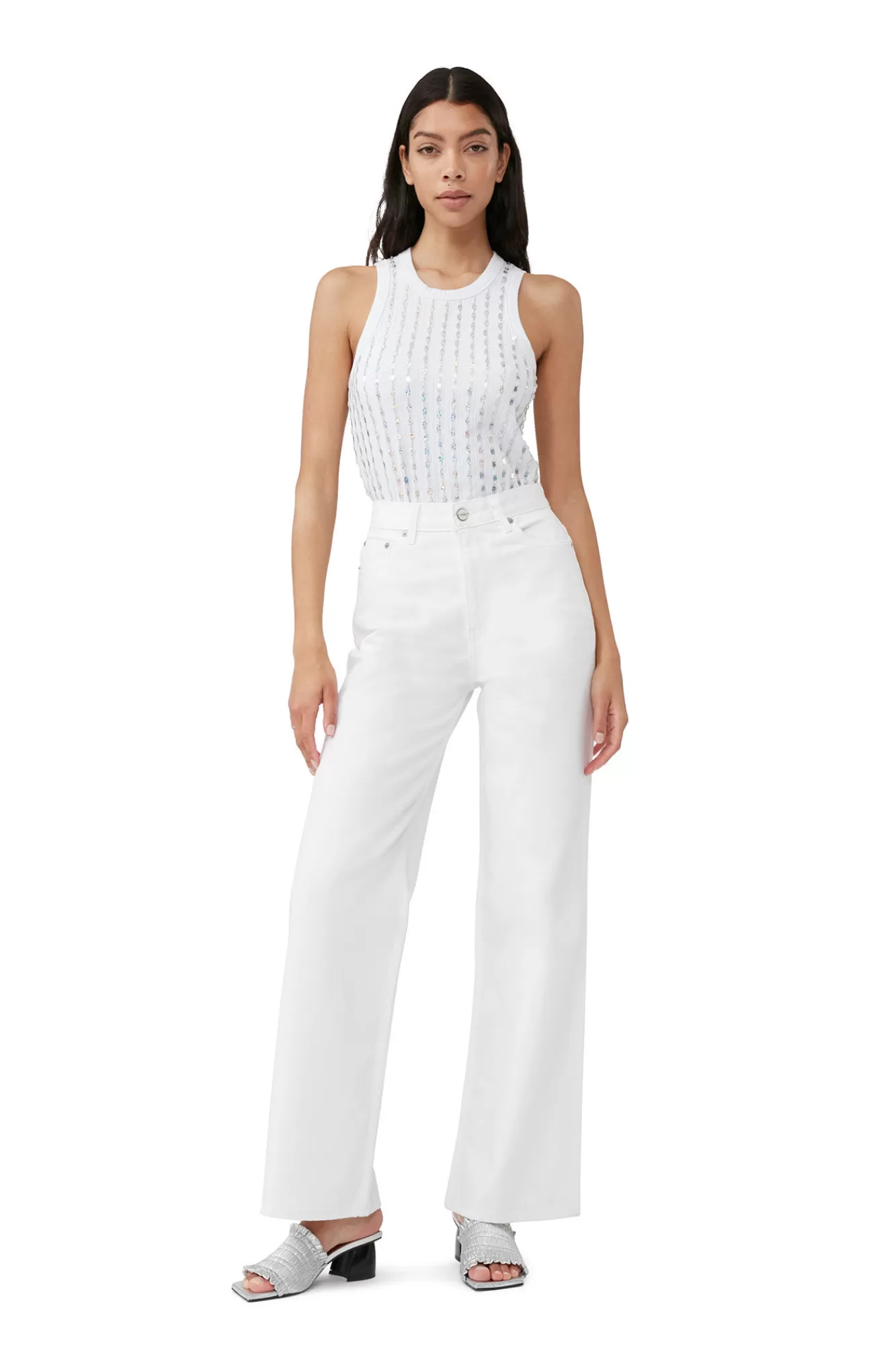 Beaded Rib Jersey Top>GANNI Discount