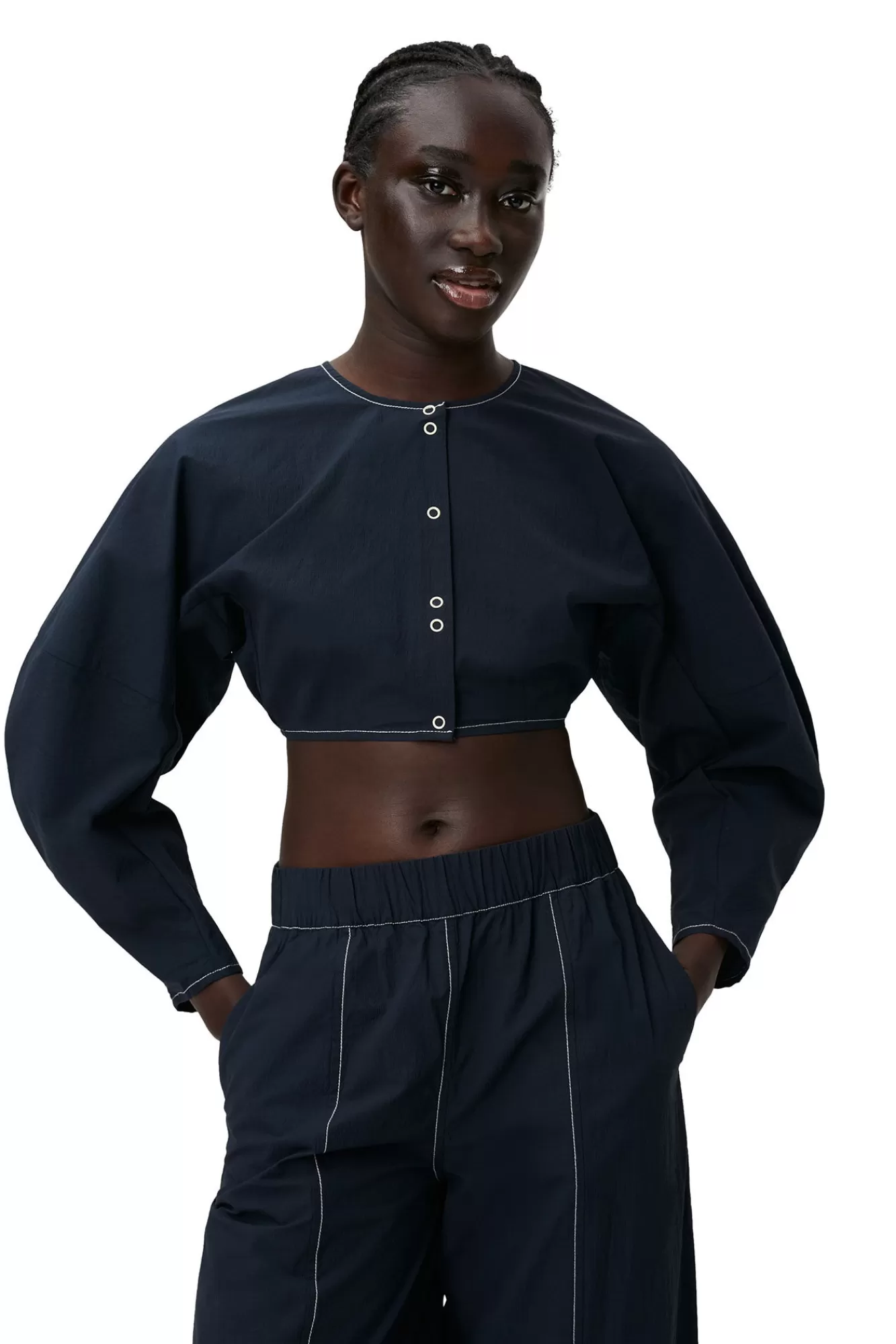 Blue Cotton Crepe Shaped Sleeve Blouse>GANNI Flash Sale