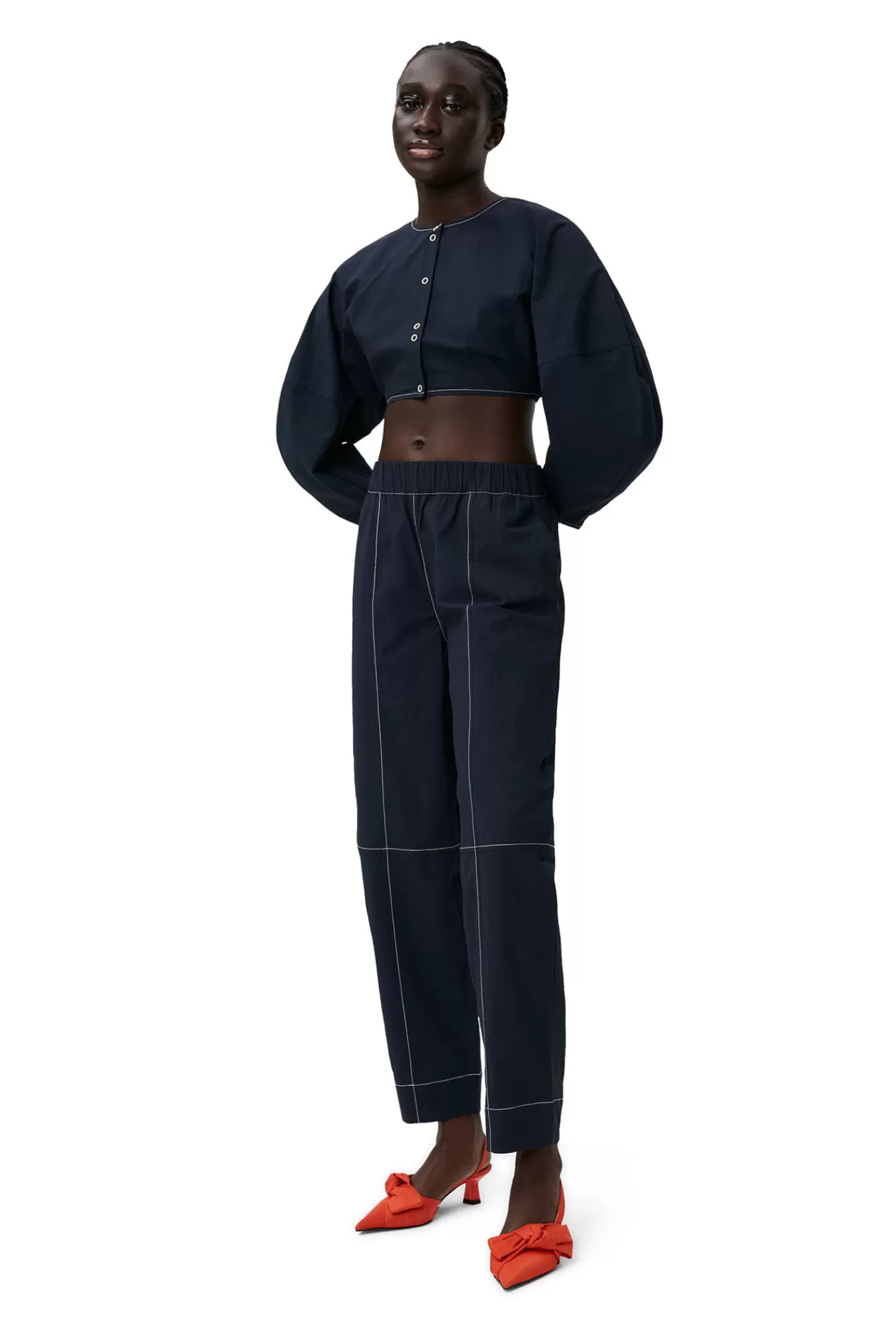 Blue Cotton Crepe Shaped Sleeve Blouse>GANNI Flash Sale