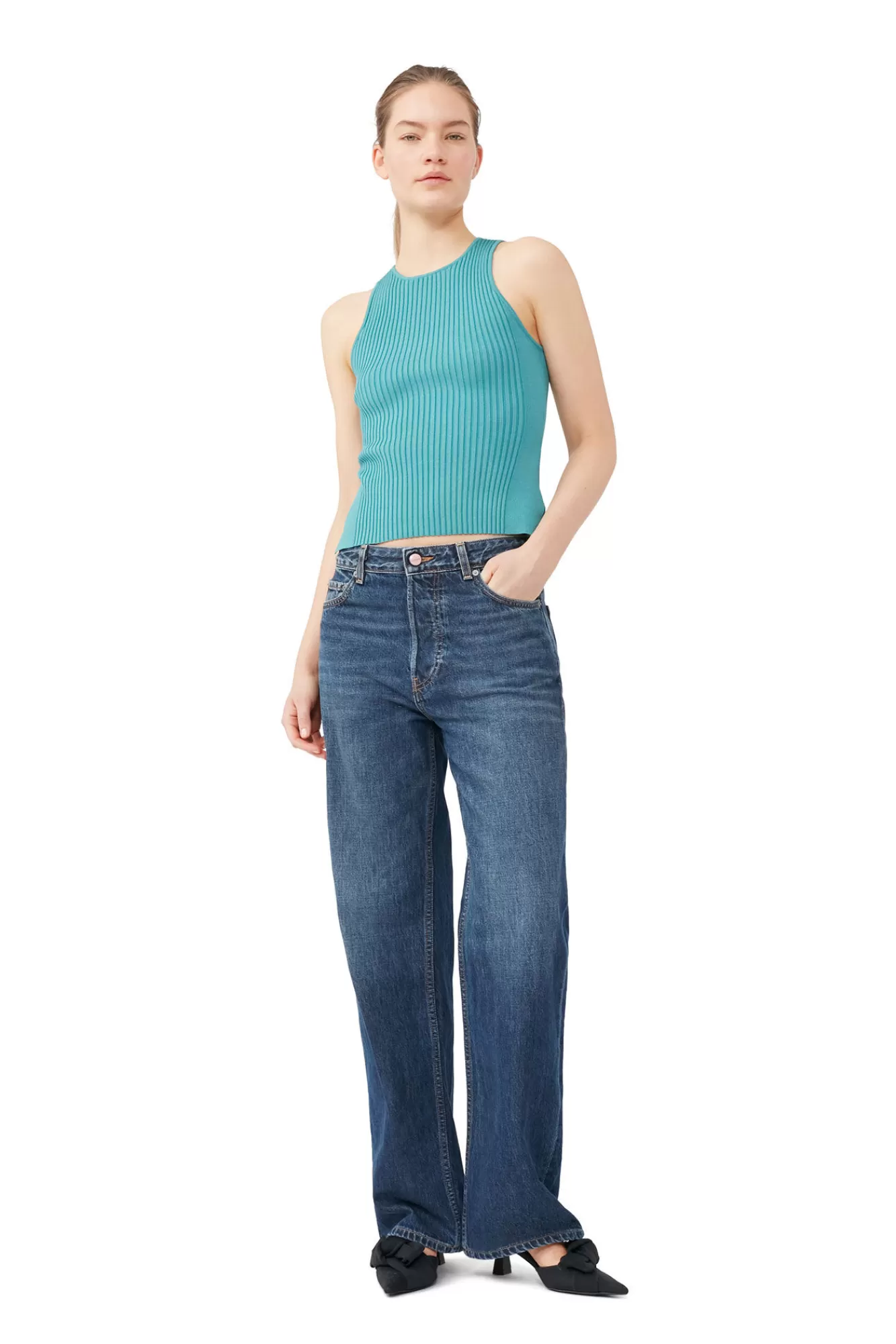 Blue Sleeveless Melange Top>GANNI Cheap