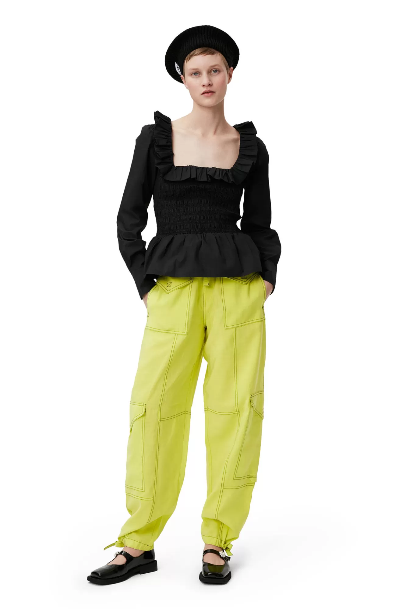 Cotton Poplin Open-Neck Smock Blouse>GANNI Flash Sale