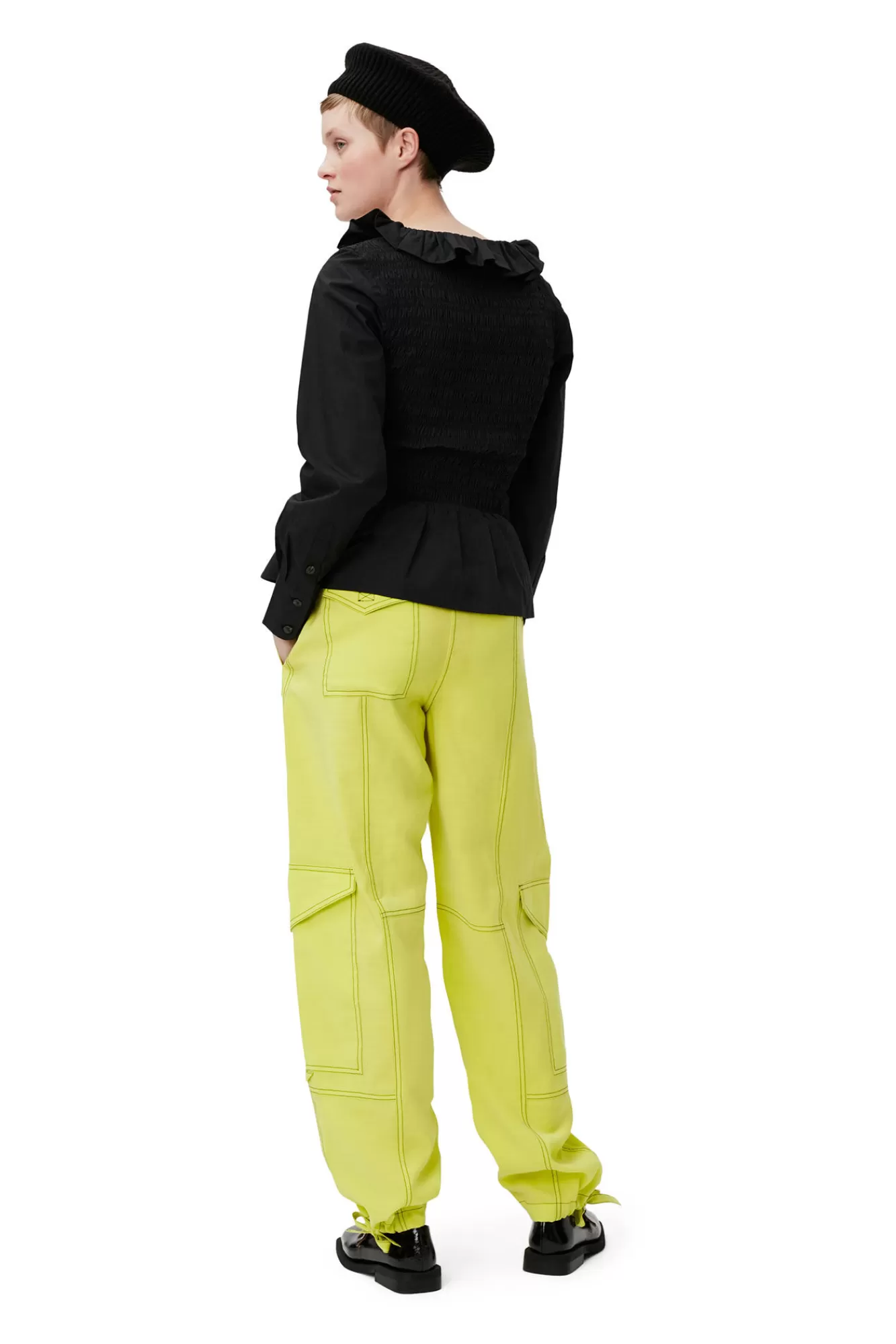 Cotton Poplin Open-Neck Smock Blouse>GANNI Flash Sale