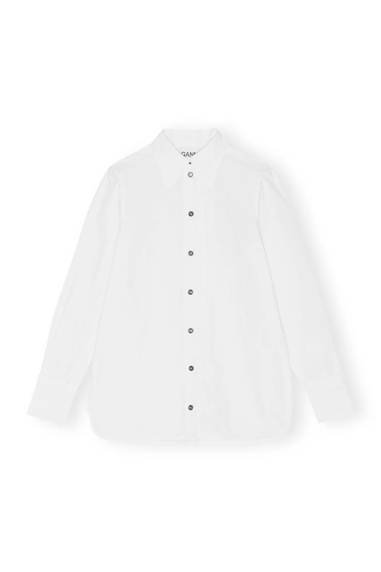 Cotton Poplin Ruffle Shirt>GANNI Flash Sale