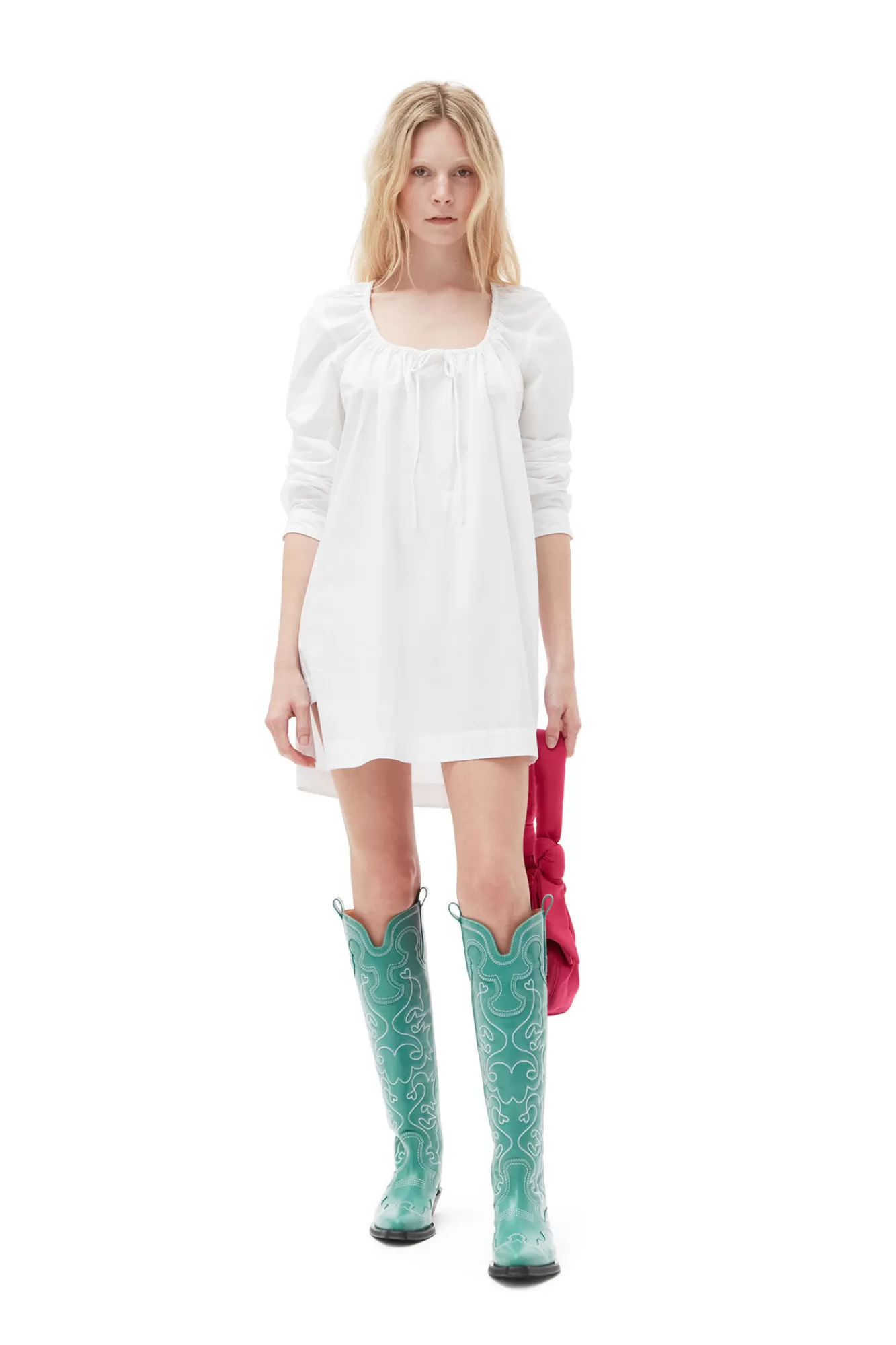 Cotton Poplin Square-Neck Mini Dress>GANNI Sale