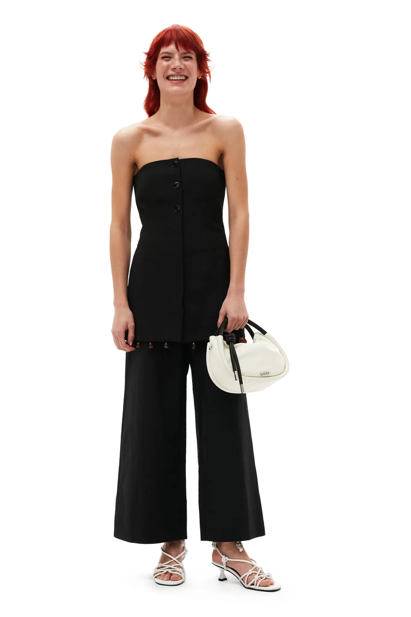 Cotton Suiting Cropped Wide Pants>GANNI Hot