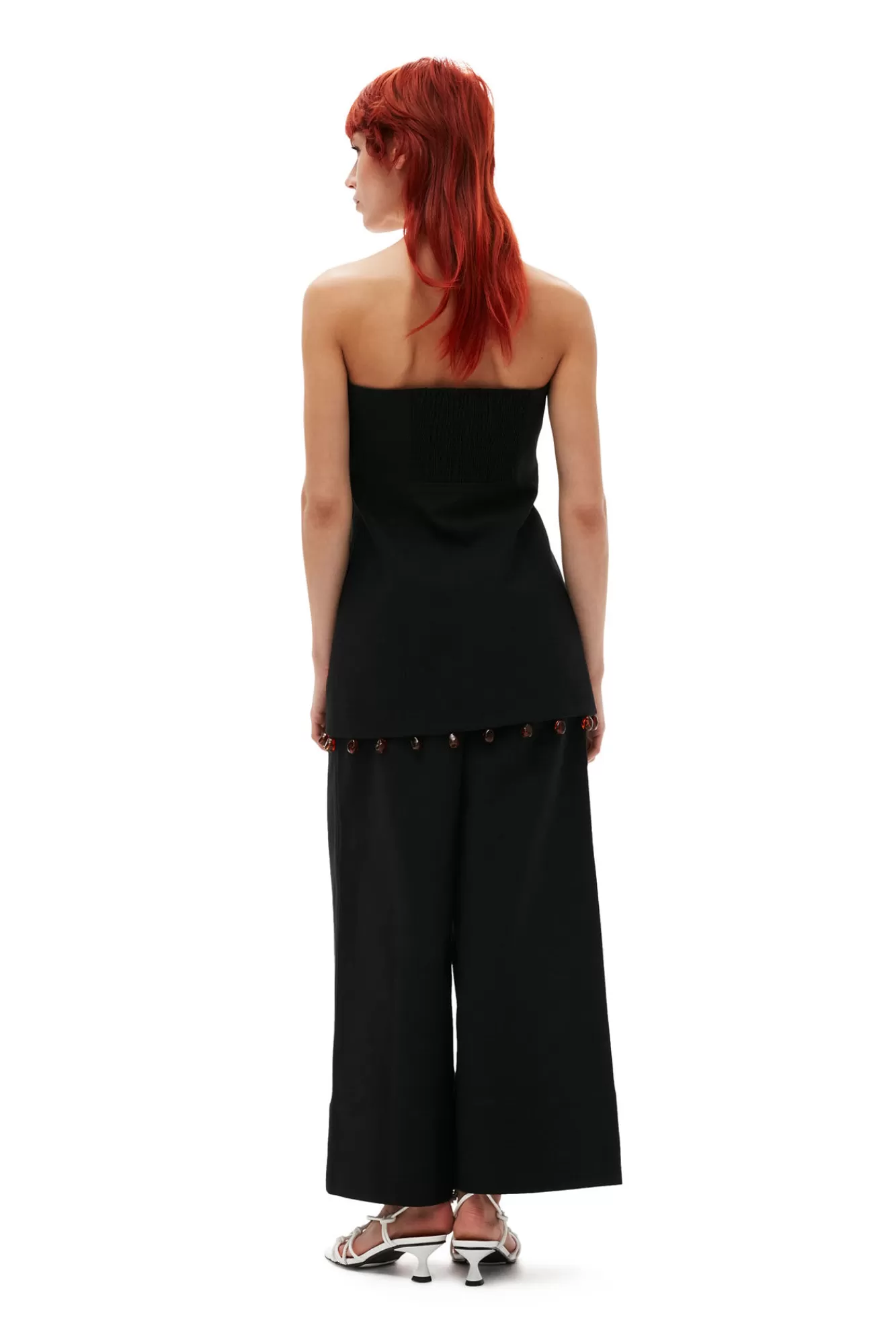 Cotton Suiting Cropped Wide Pants>GANNI Hot