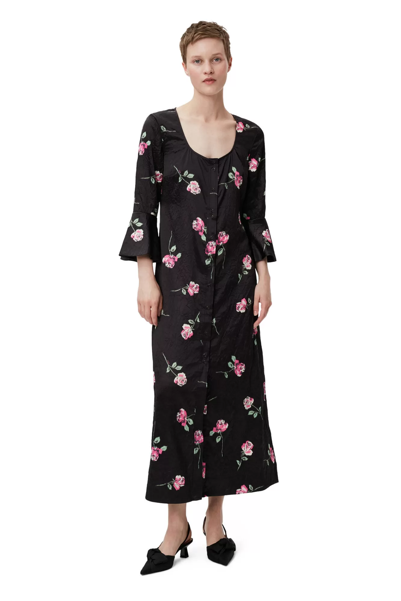 Crinkled Satin Long Dress>GANNI Sale