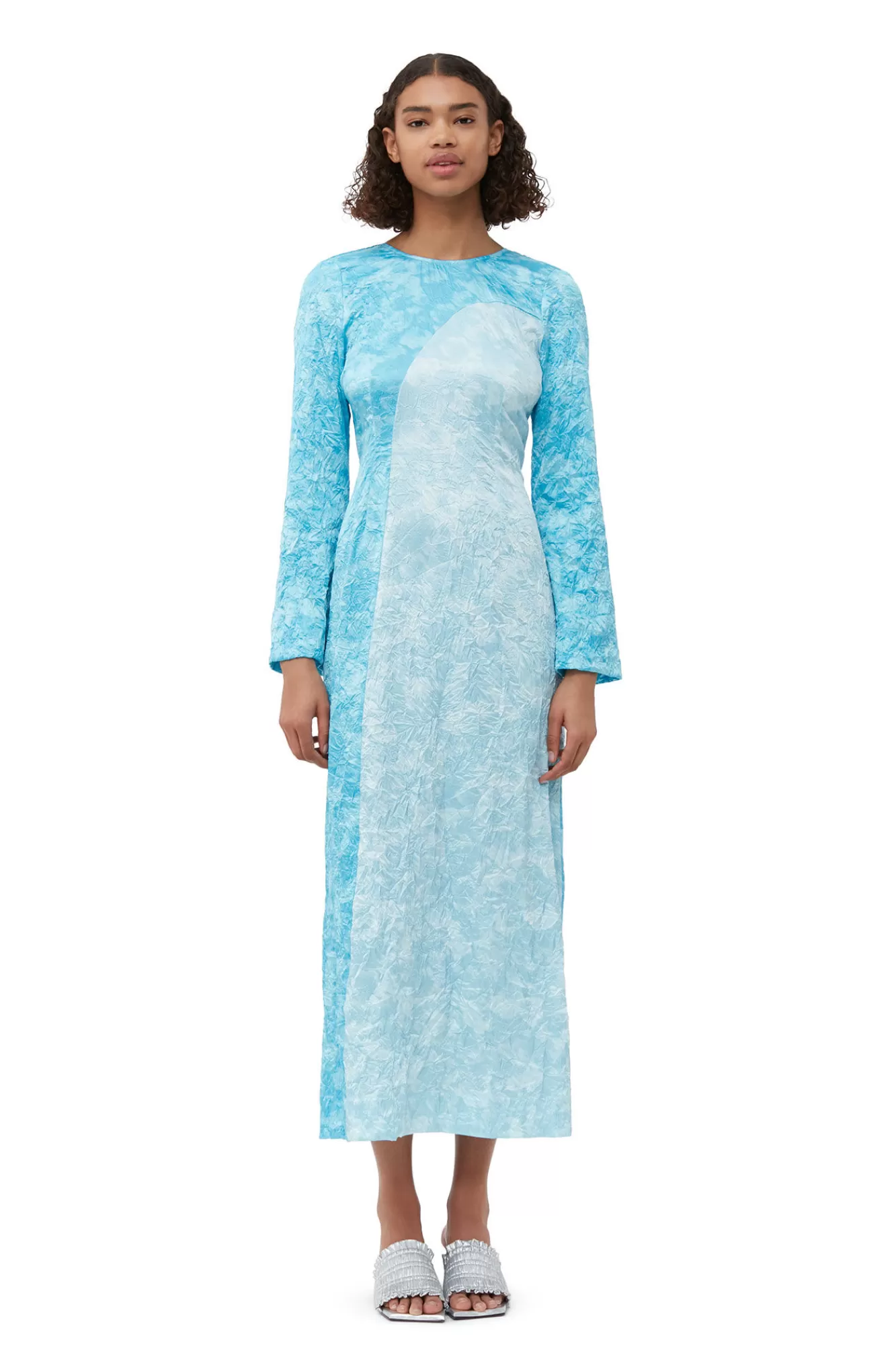Crinkled Satin Maxi Dress>GANNI Clearance