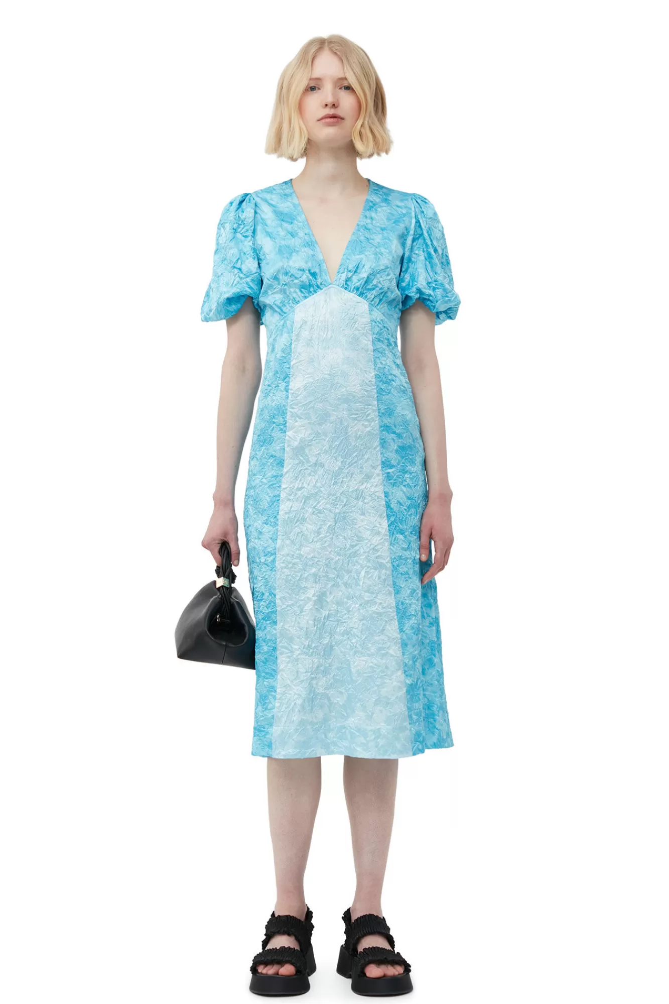Crinkled Satin Midi Dress>GANNI Discount