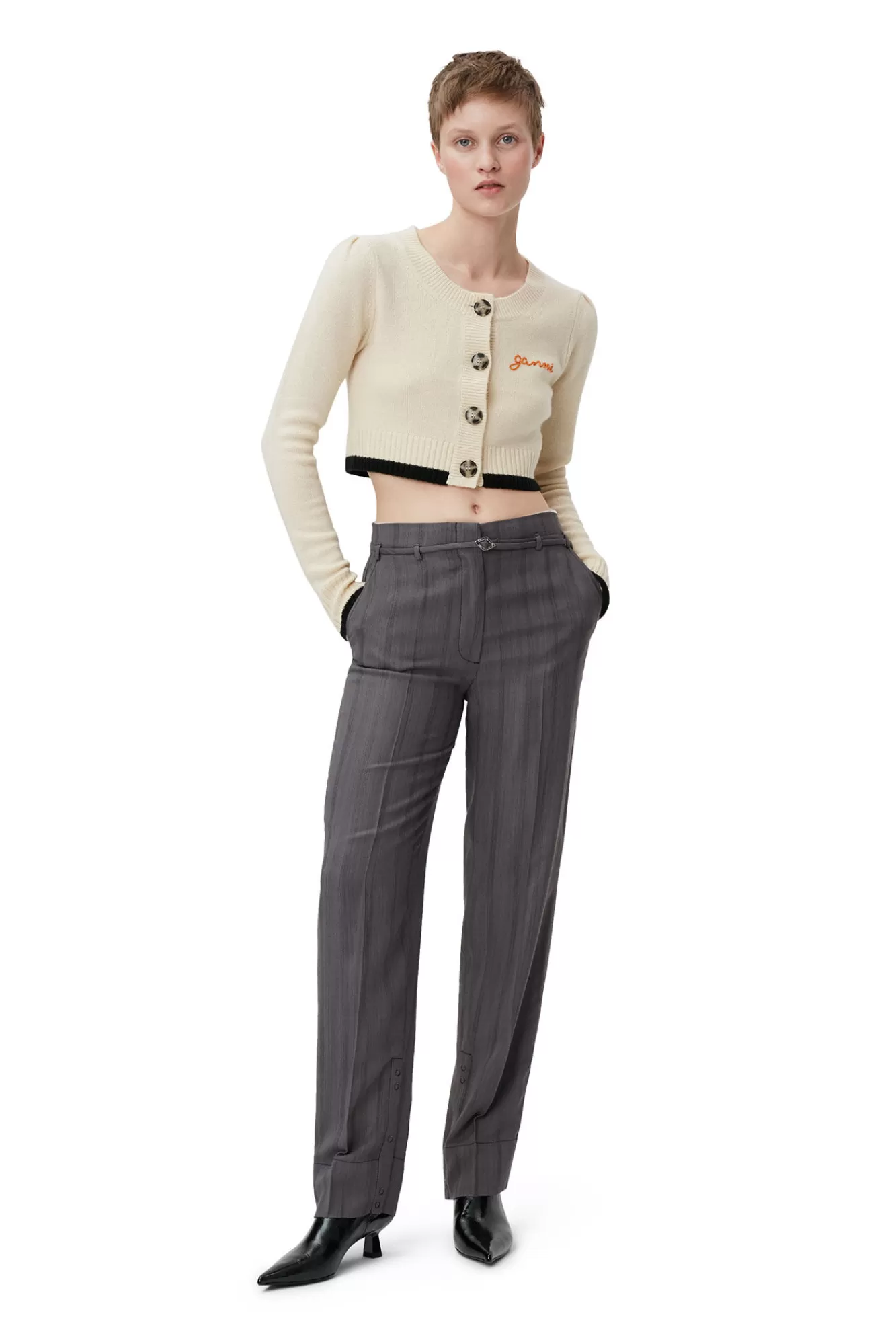 Cropped O-Neck Cardigan>GANNI Hot