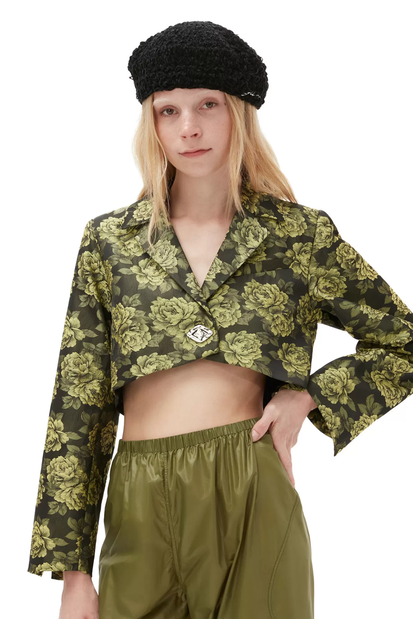 Flower Jacquard Cropped Suiting Blazer>GANNI Cheap