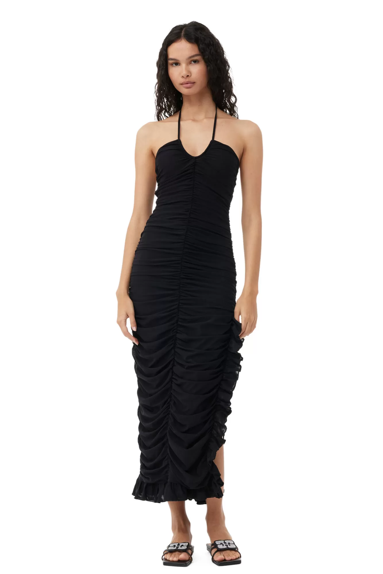 X Ester Manas Mesh Halterneck Gather Dress>GANNI New