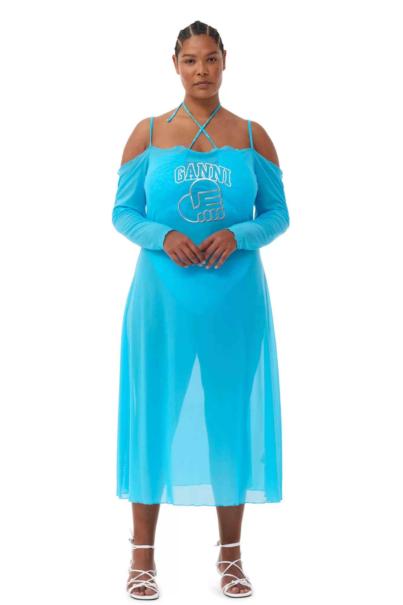 X Ester Manas Mesh Off Shoulder Dress>GANNI Discount