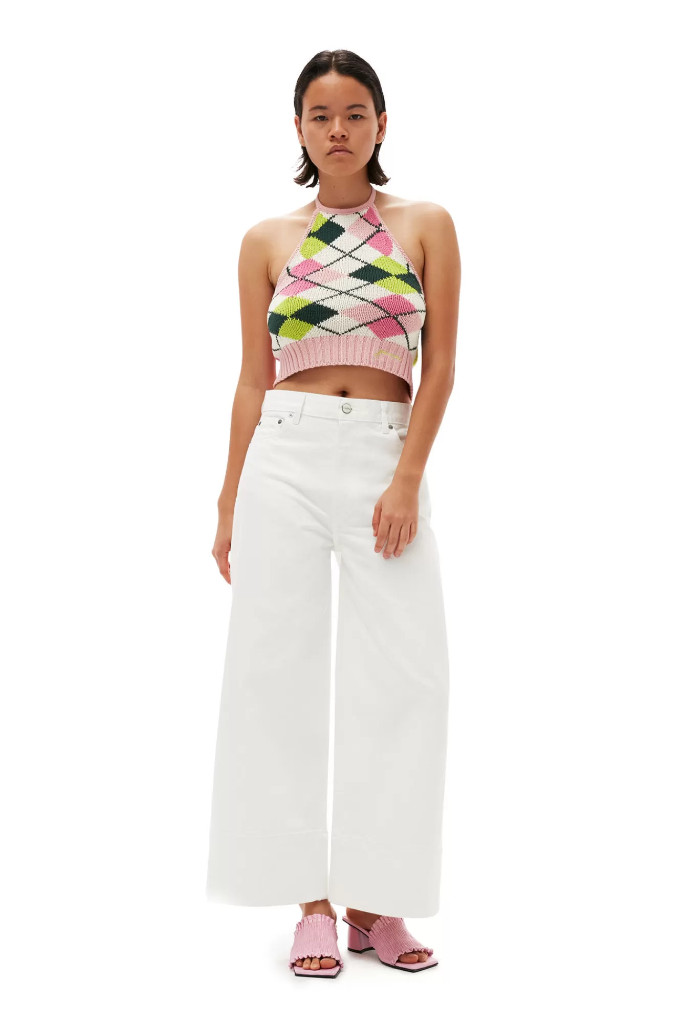 Graphic Cotton Halterneck Top>GANNI Discount