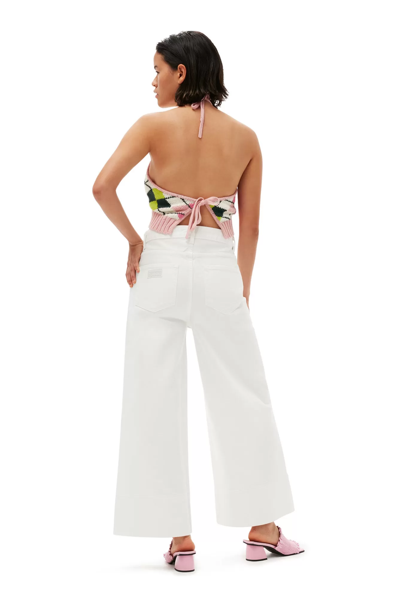 Graphic Cotton Halterneck Top>GANNI Discount