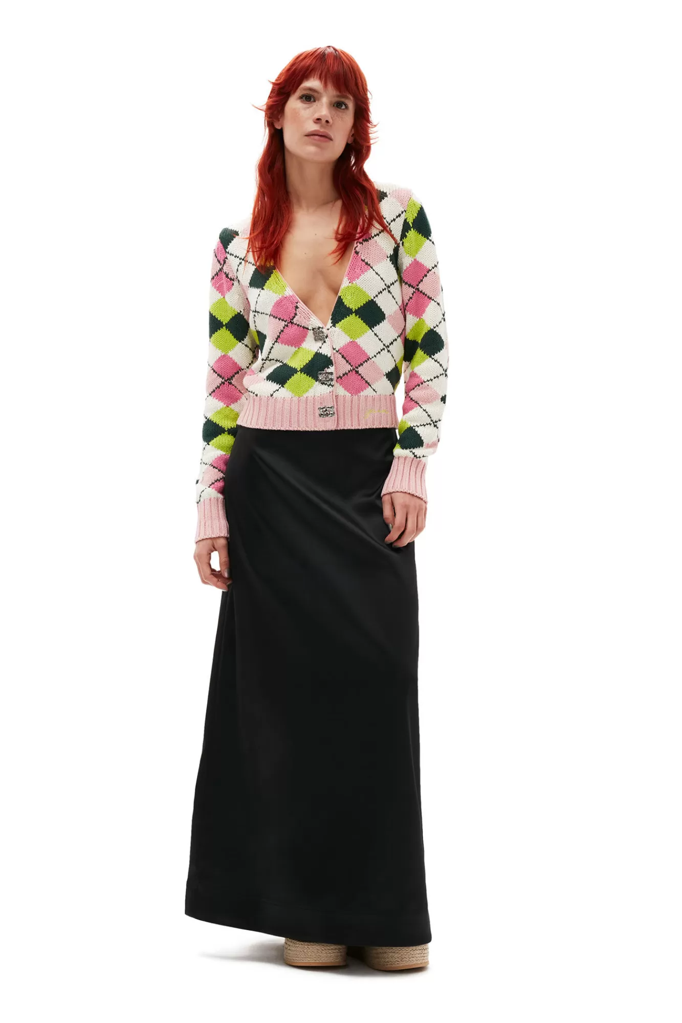 Graphic Cotton V-Neck Cardigan>GANNI New