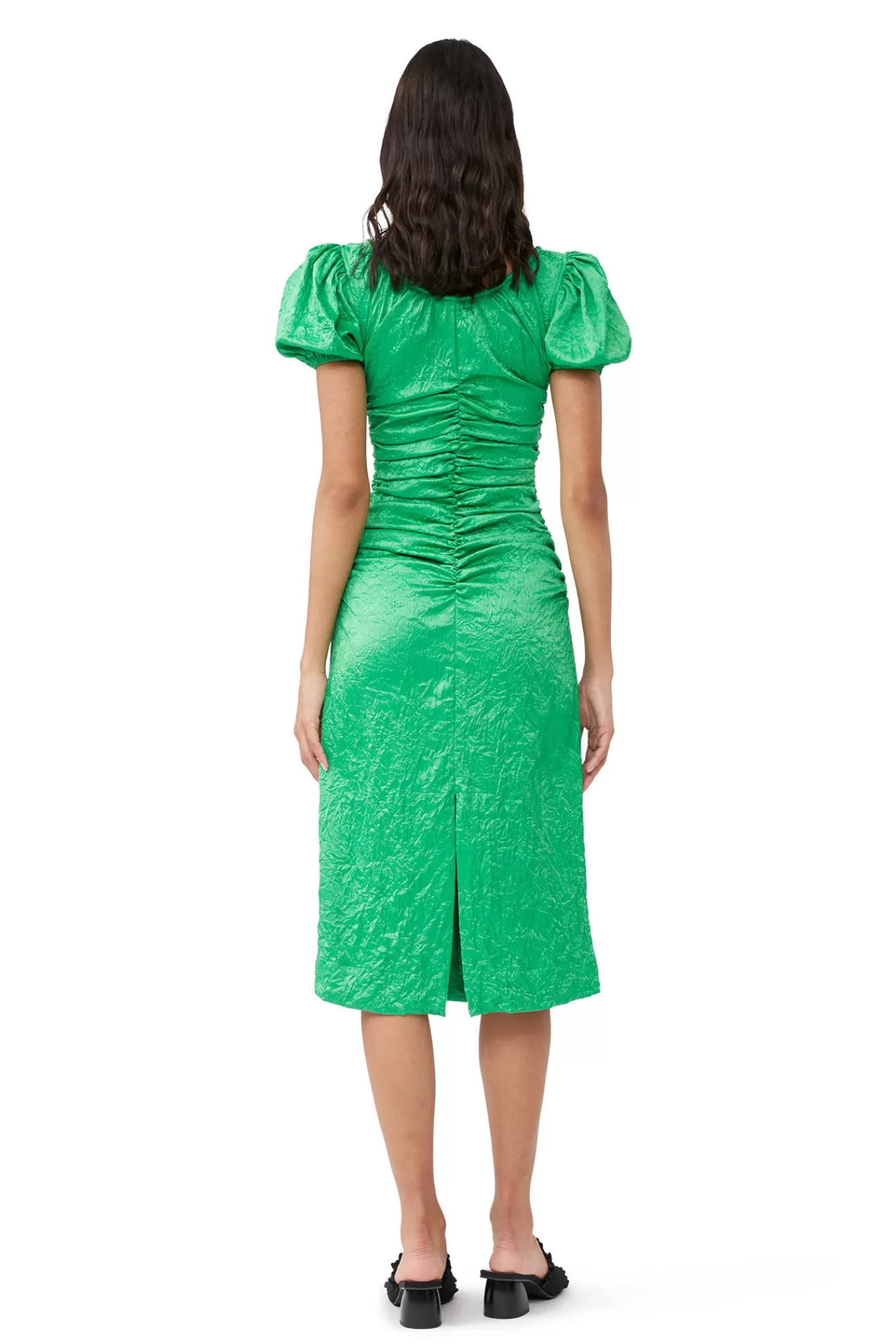 Green Crinkled Satin Midi Dress>GANNI Best Sale