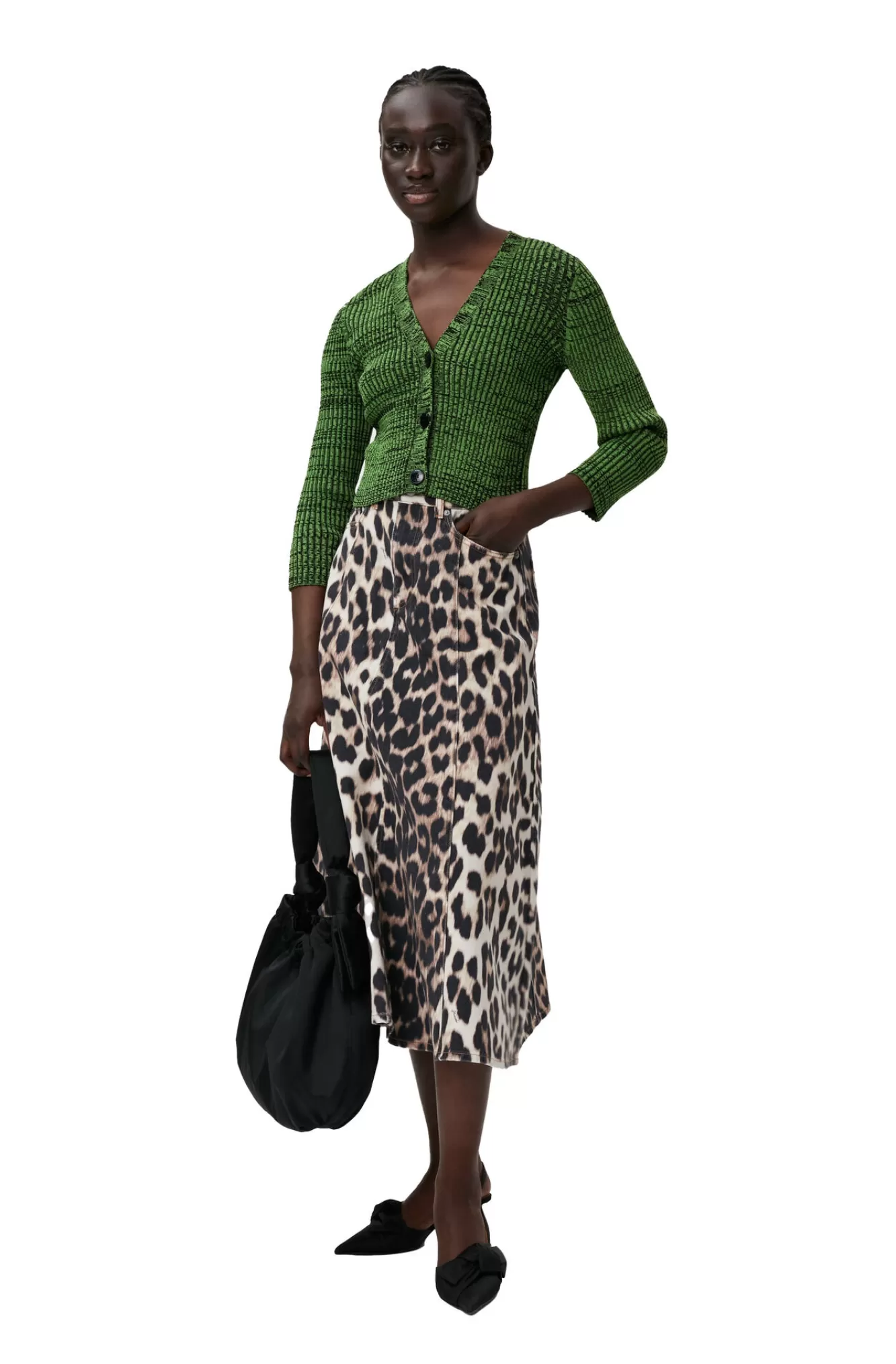 Green Cropped Melange Knit Cardigan>GANNI Cheap