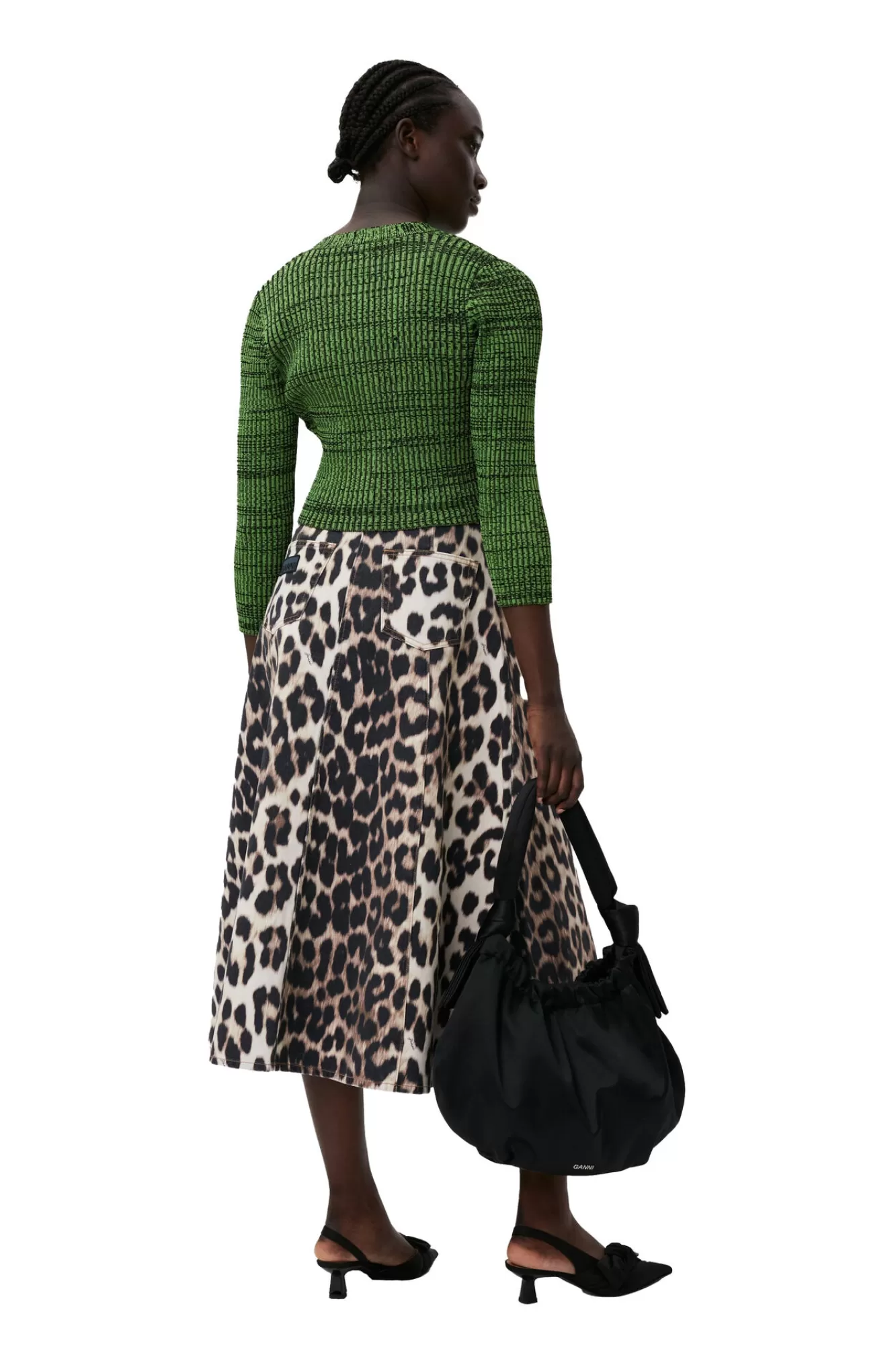 Green Cropped Melange Knit Cardigan>GANNI Cheap