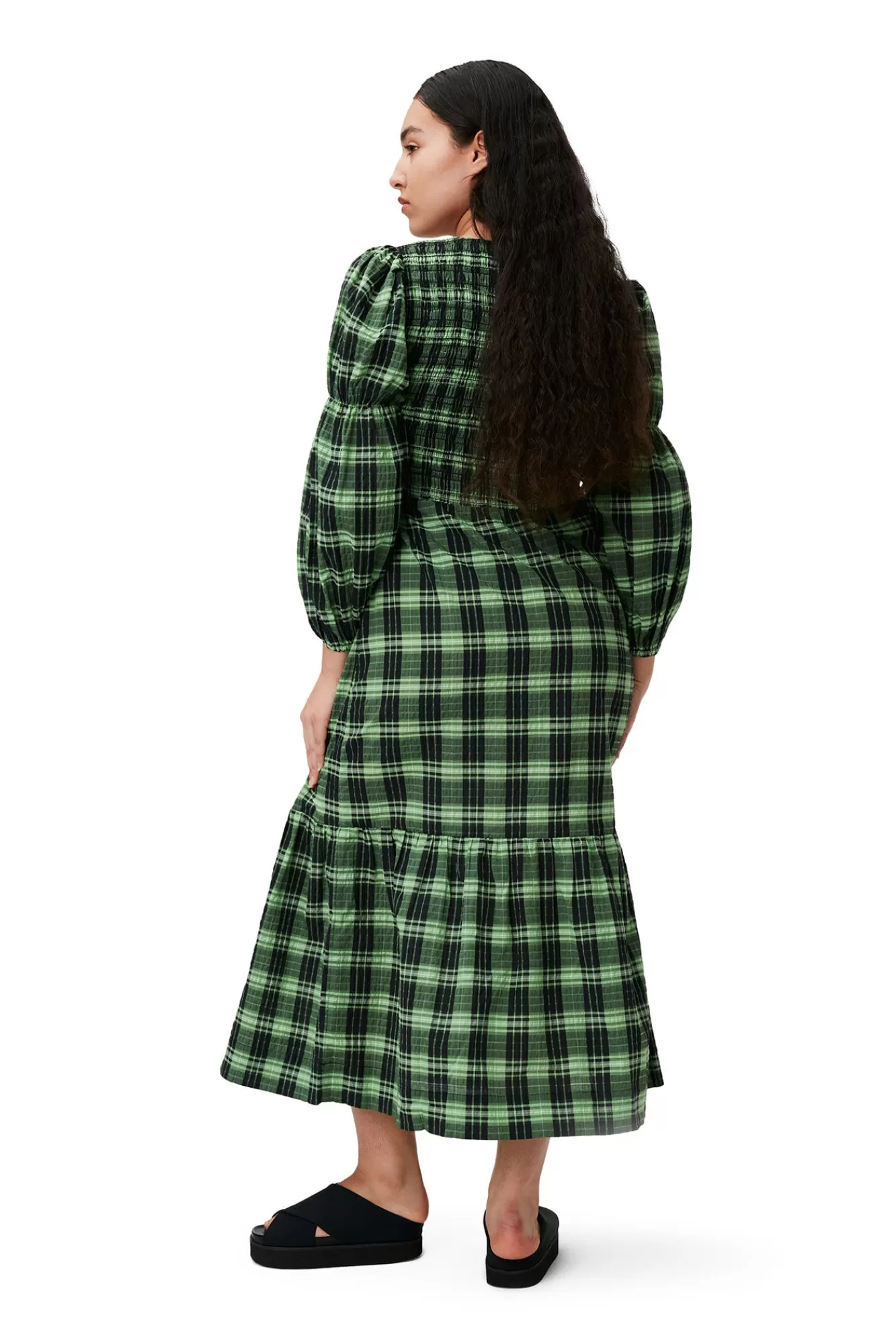 Green Seersucker Check Maxi Smock Dress>GANNI Discount