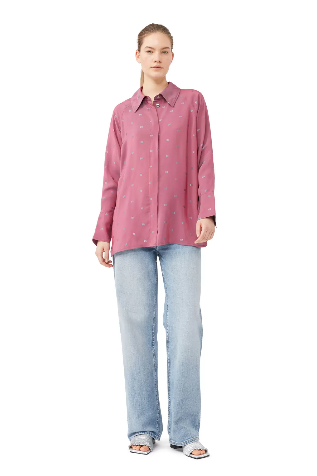 Light Jacquard Raglan Shirt>GANNI Store