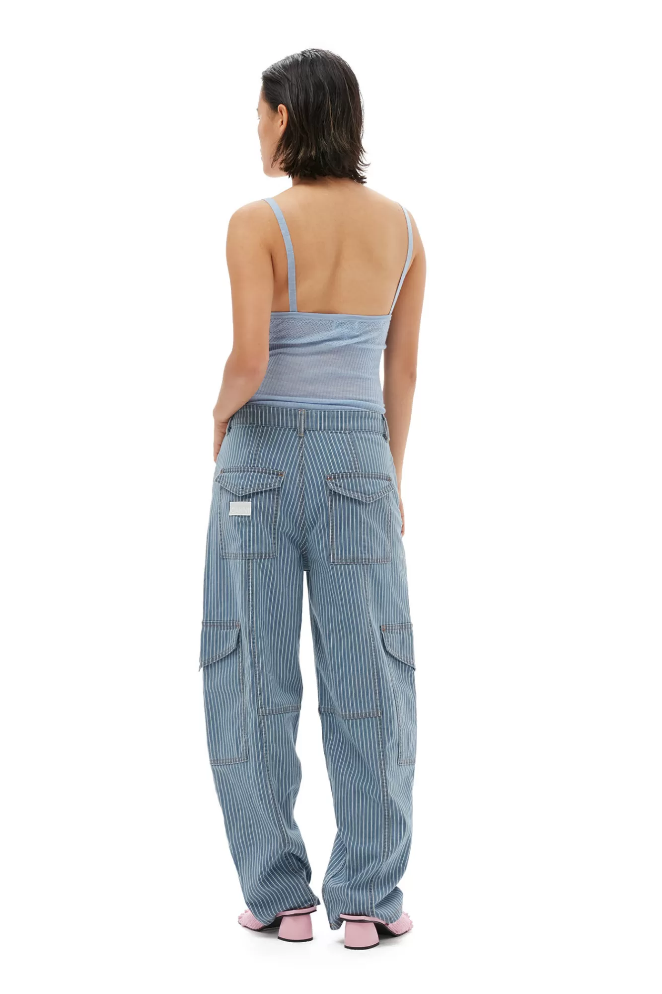 Light Stripe Denim Cargo Pants>GANNI Best Sale