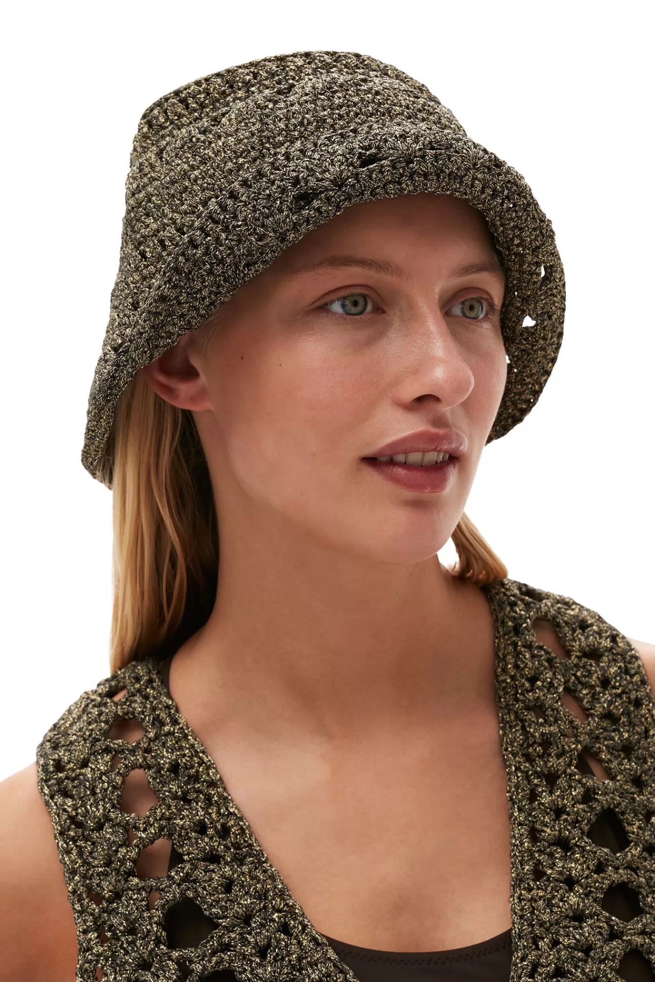 Metallic Crochet Bucket Hat>GANNI Cheap
