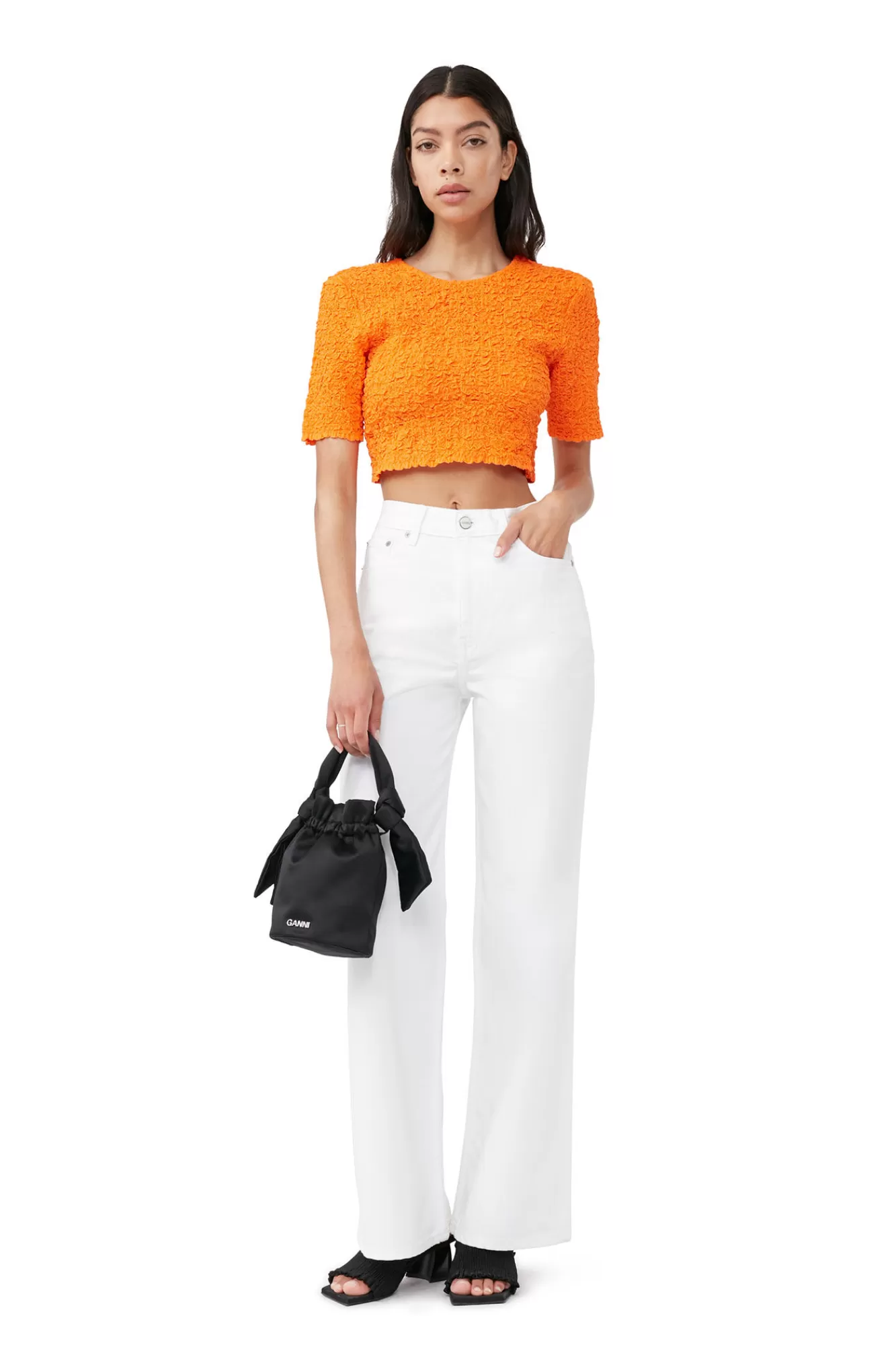 Orange Cotton Poplin Cropped Smock Top>GANNI Shop