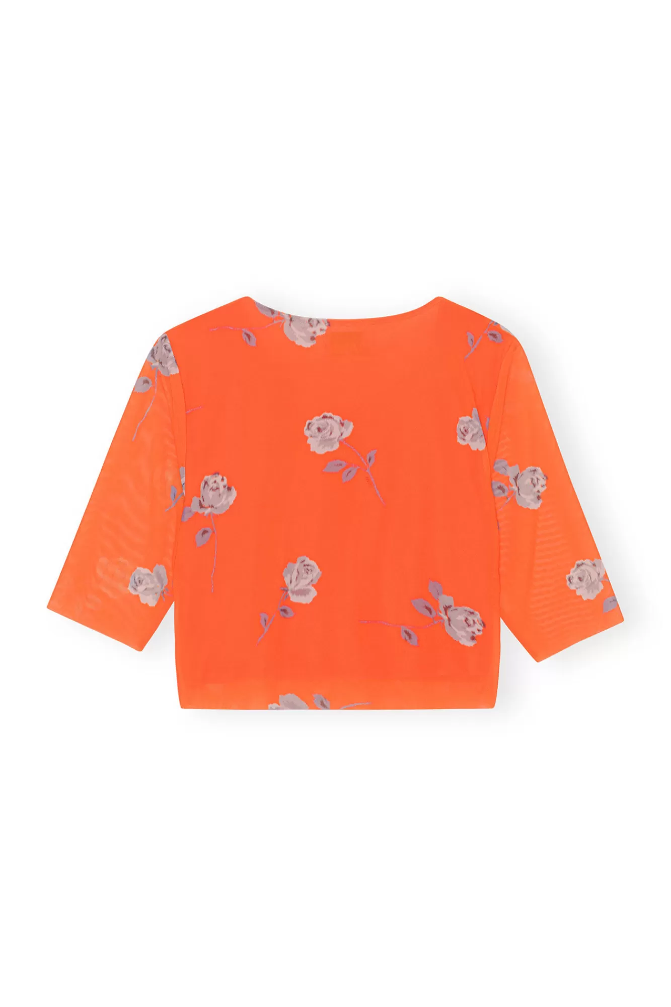 Orange Printed Mesh Cropped T-Shirt>GANNI Online