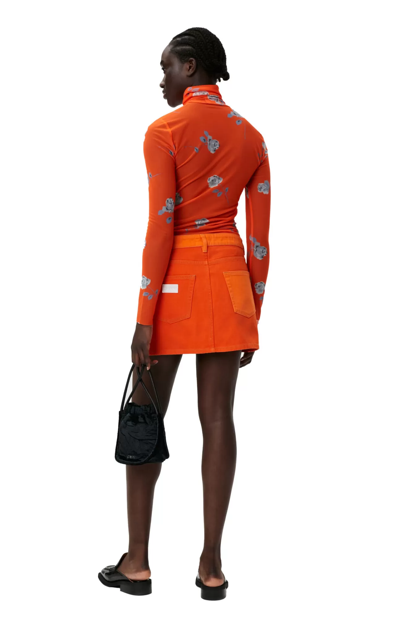 Orange Printed Mesh Long Sleeve Roll Neck>GANNI Cheap