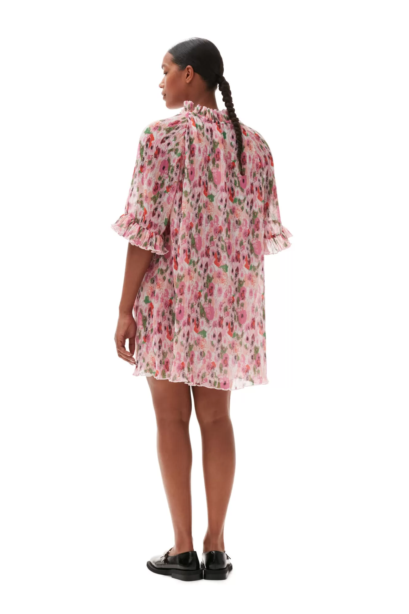 Pleated Georgette Ruffle Mini Dress>GANNI New