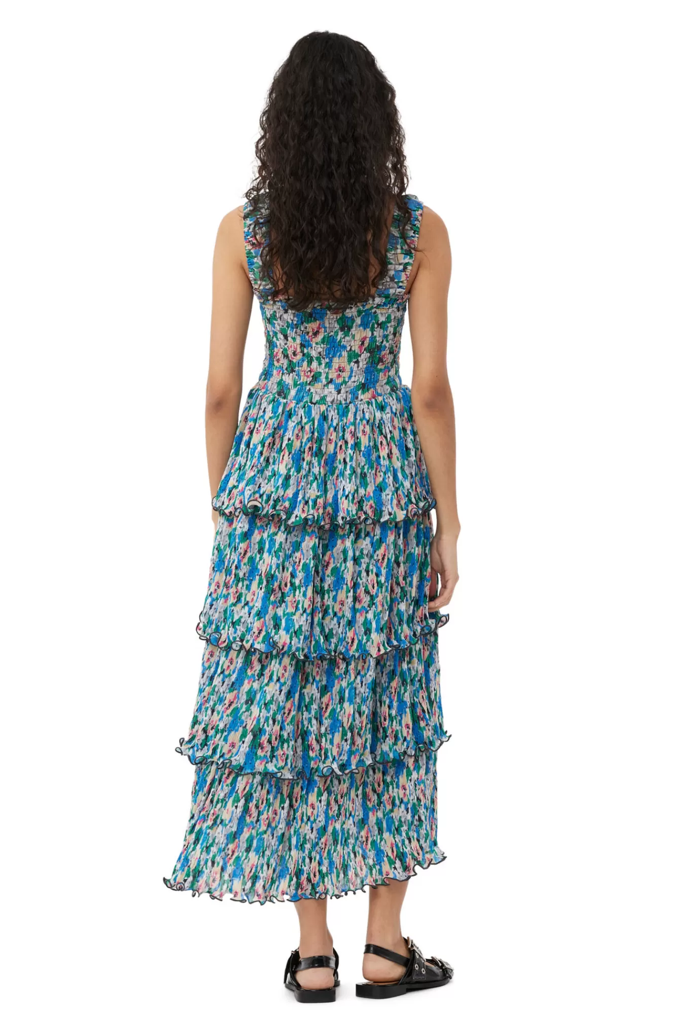 Pleated Georgette Smock Midi Dress>GANNI New