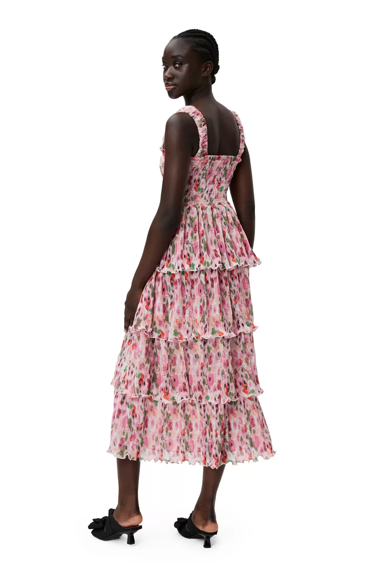 Pleated Georgette Smock Midi Dress>GANNI Outlet
