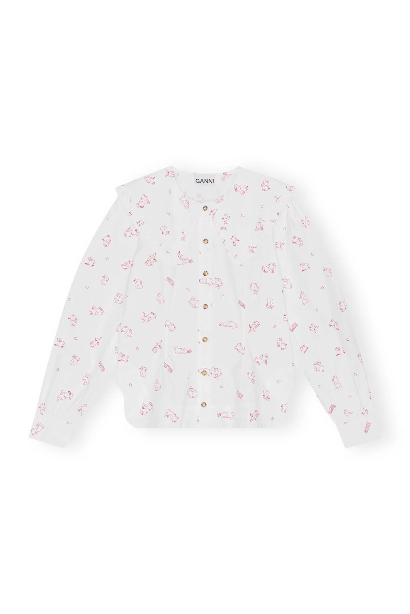 Printed Cotton Frill Collar Shirt>GANNI Flash Sale