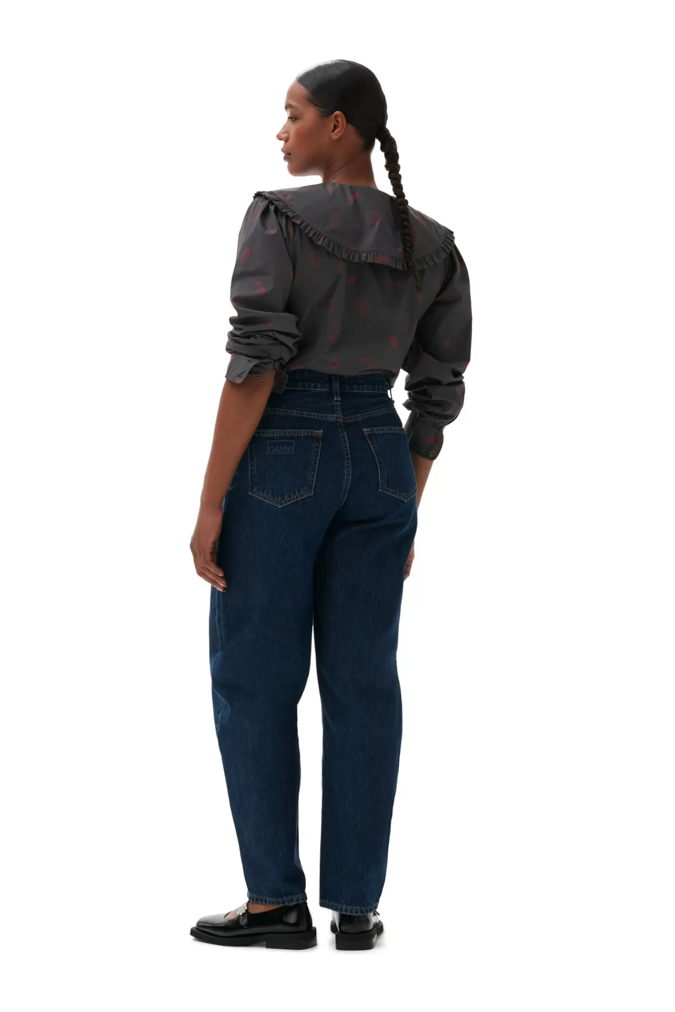 Printed Cotton Frill Collar Shirt>GANNI Cheap