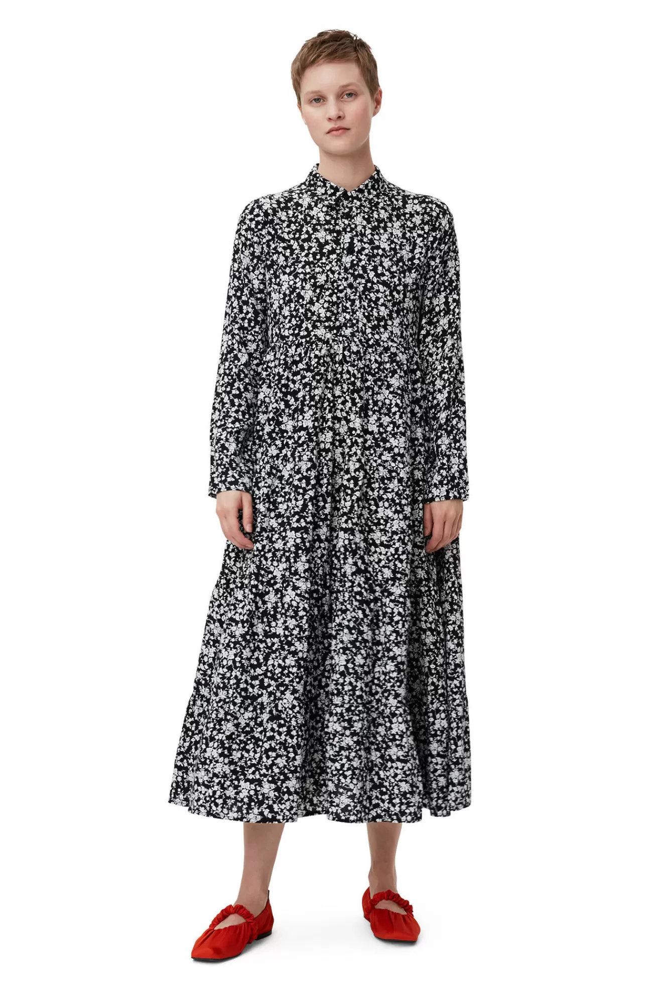 Printed Crepe Layer Dress>GANNI Shop