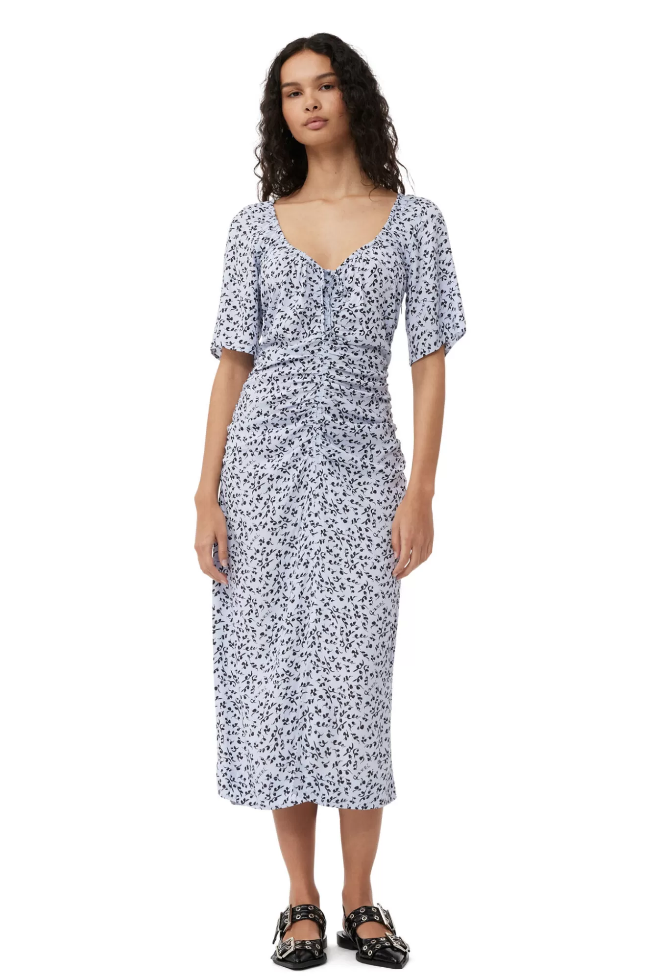 Printed Crepe U-Neck Midi Dress>GANNI Best