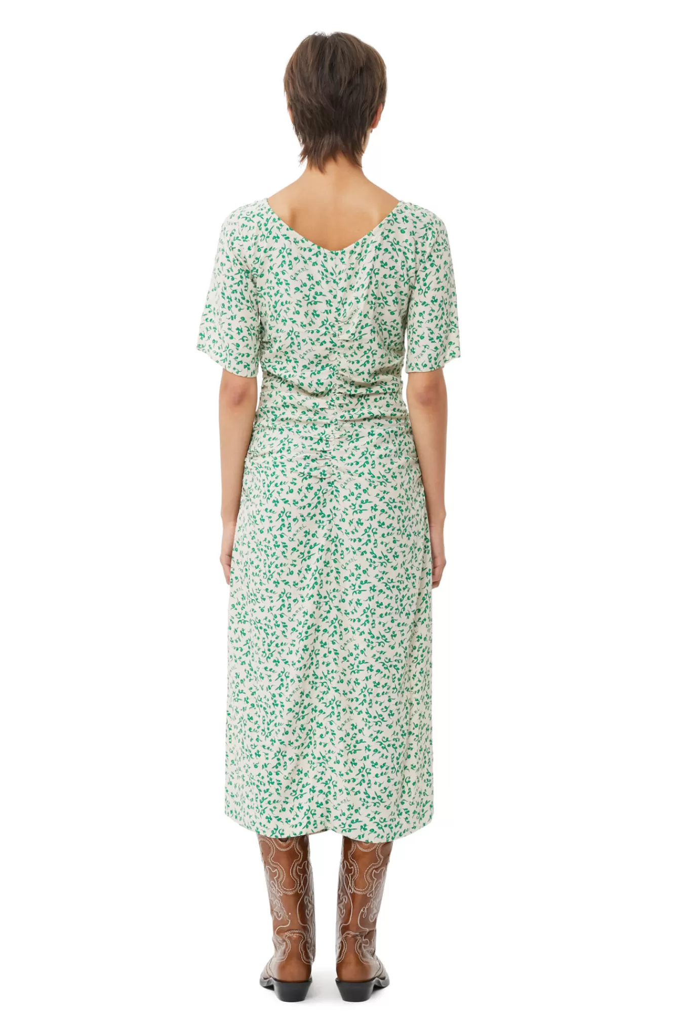 Printed Crepe U-Neck Midi Dress>GANNI Best Sale