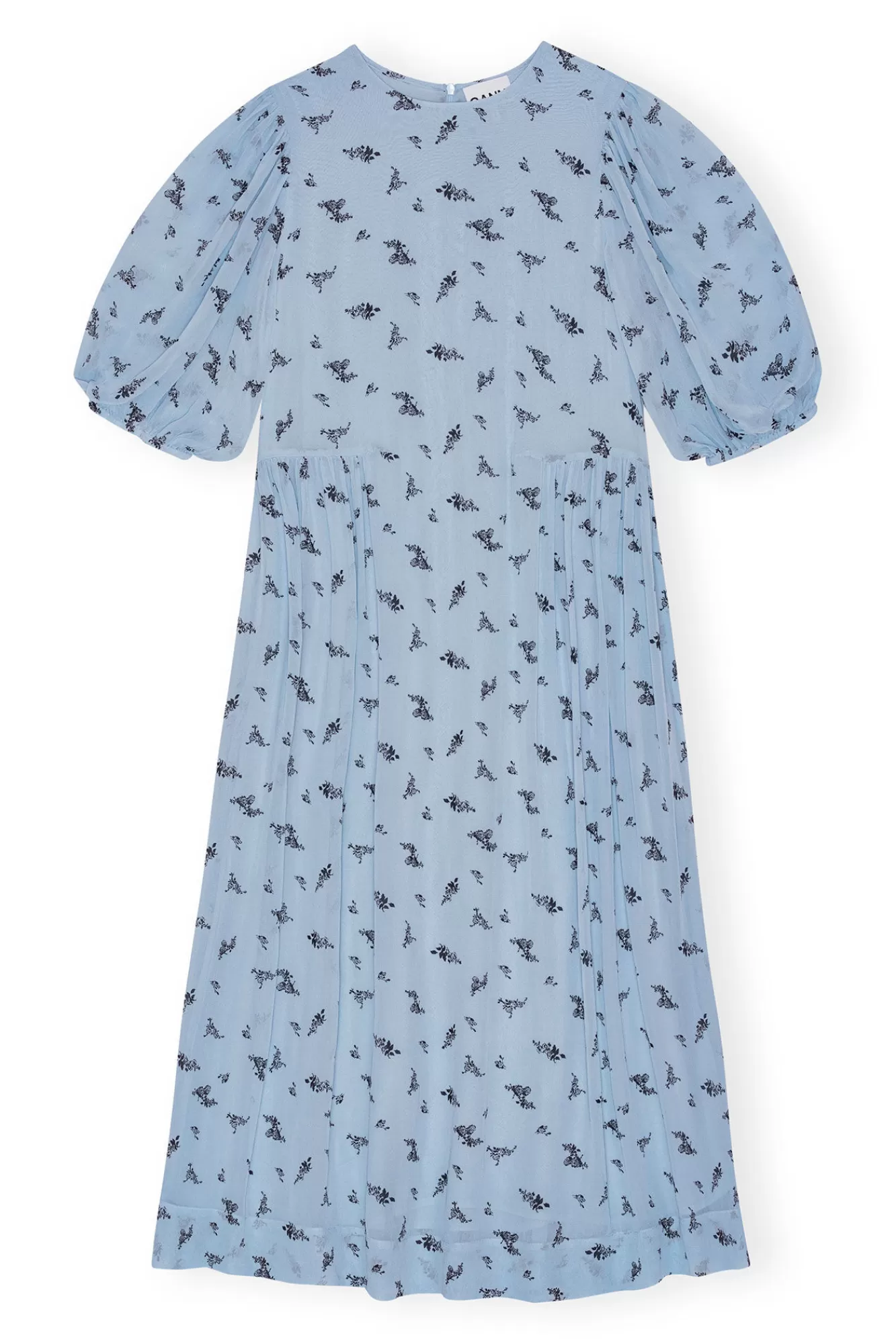 Printed Georgette Puff Sleeve Midi Dress>GANNI Outlet
