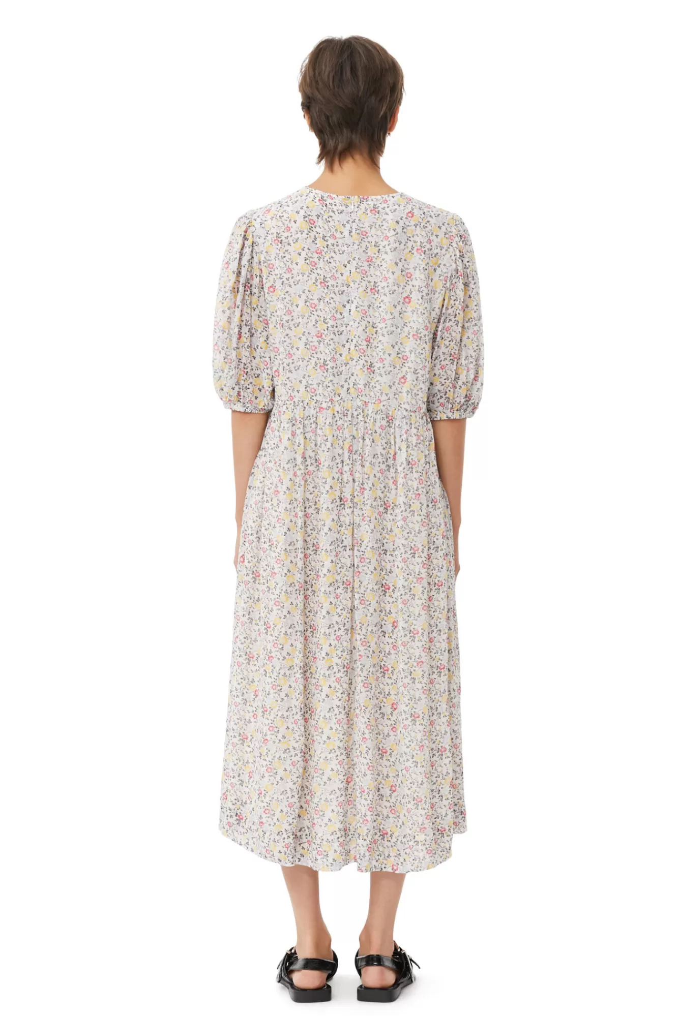 Printed Georgette Puff Sleeve Midi Dress>GANNI New