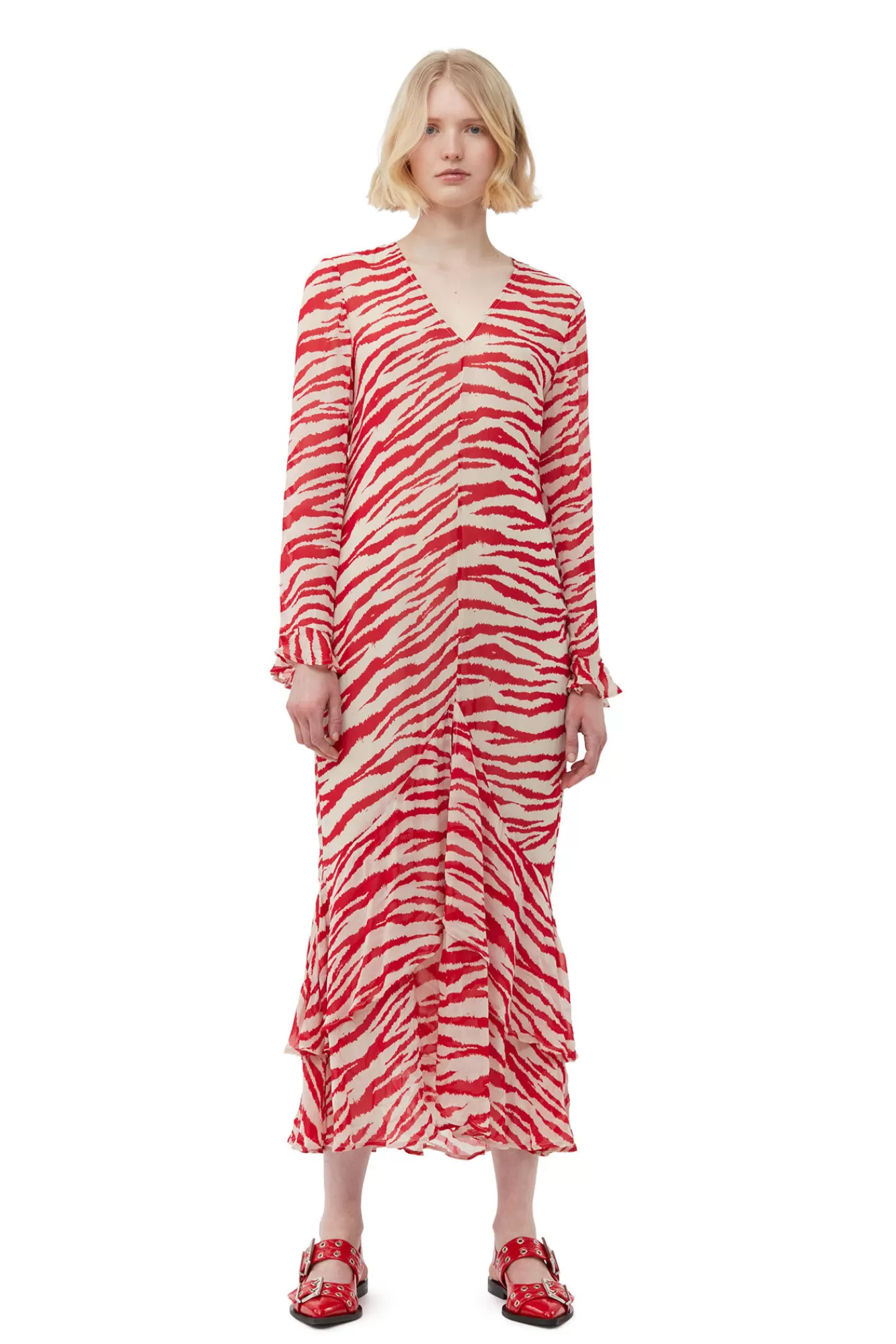 Printed Light Georgette Maxi Dress>GANNI Online