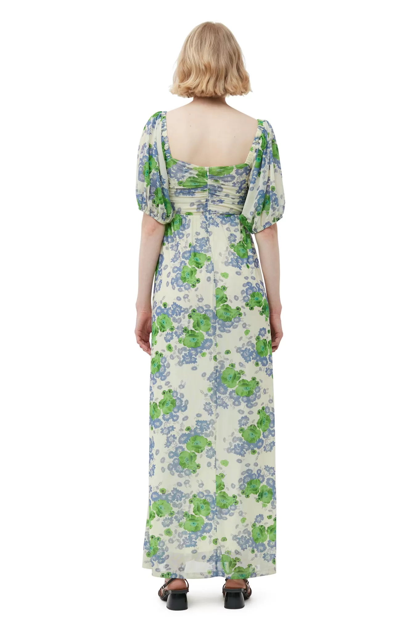 Printed Mesh Puff Sleeves Long Dress>GANNI Cheap