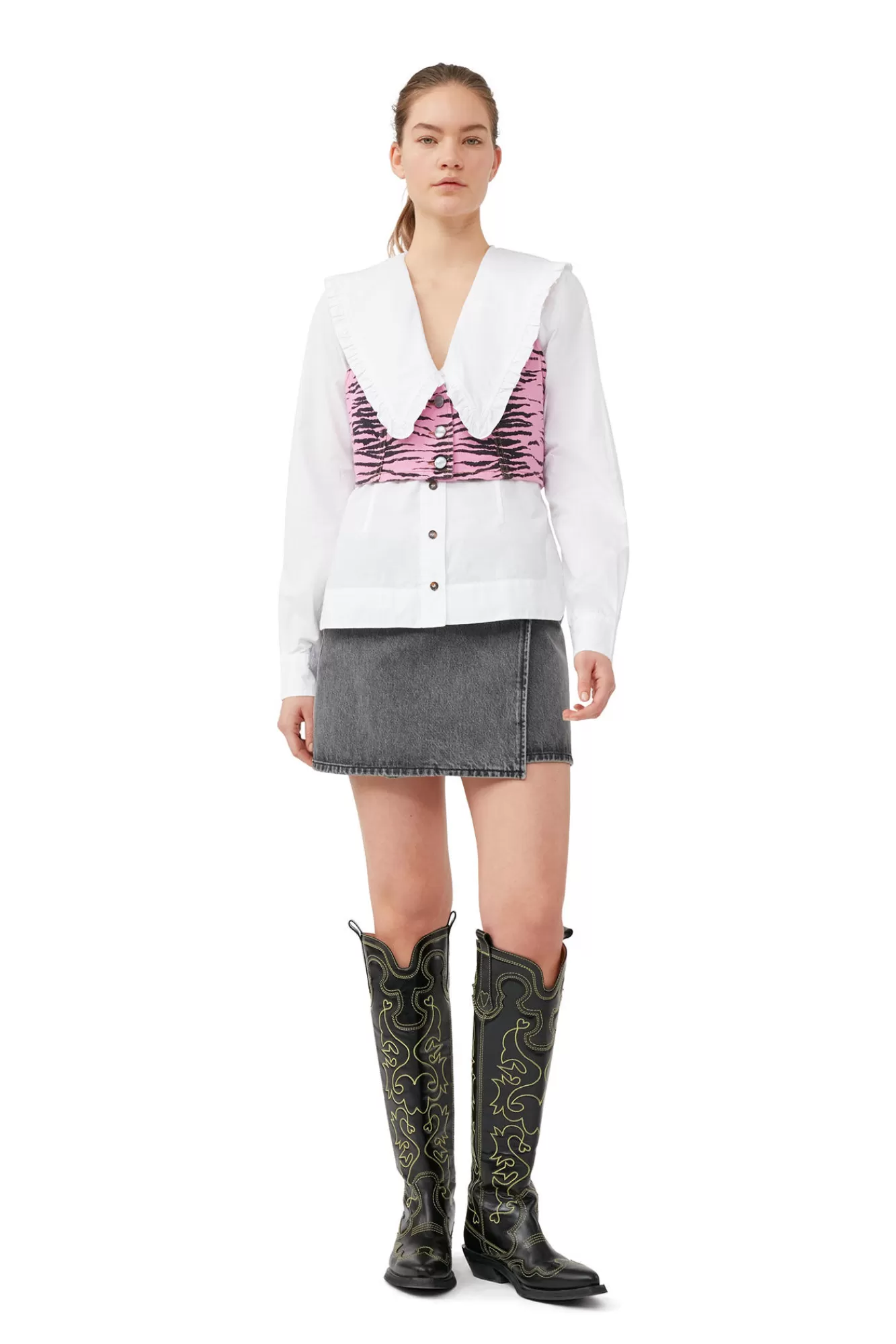 Re-Cut Overdyed Print Denim Vest>GANNI Best