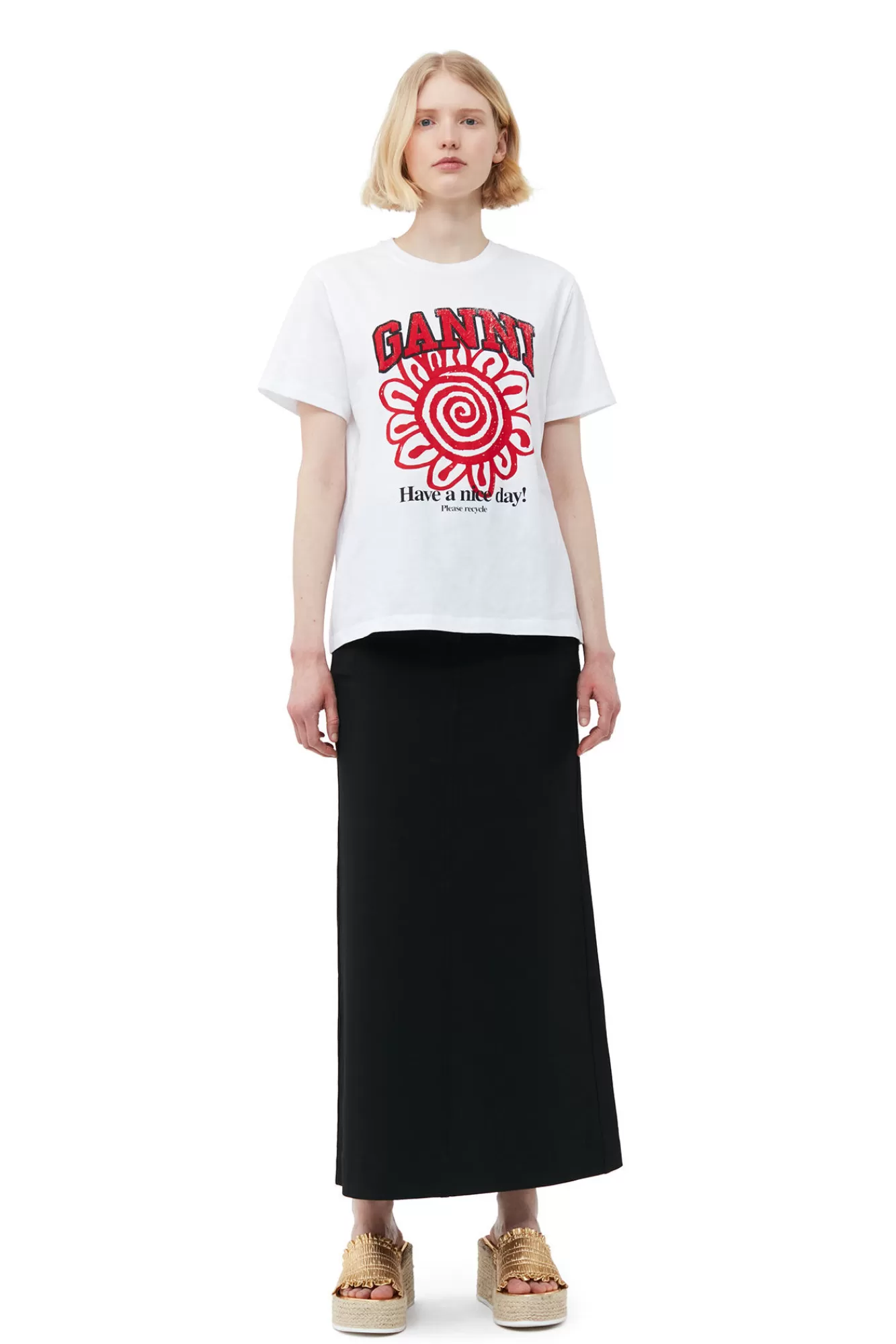 Relaxed Red Flower T-Shirt>GANNI Shop