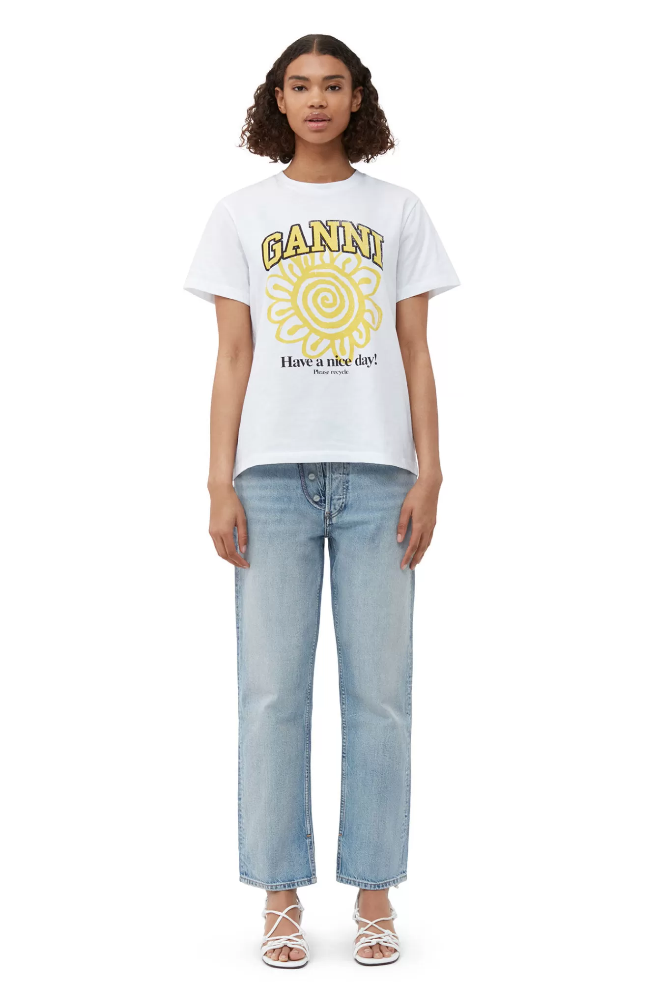 Relaxed Yellow Flower T-Shirt>GANNI Fashion