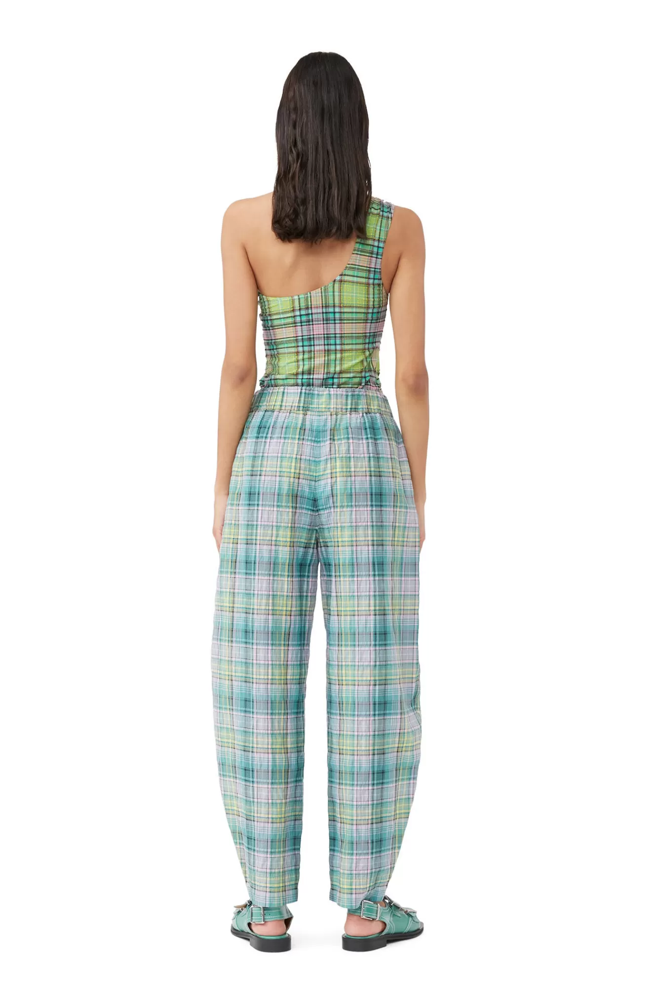 Seersucker Check Elasticated Pants>GANNI Store