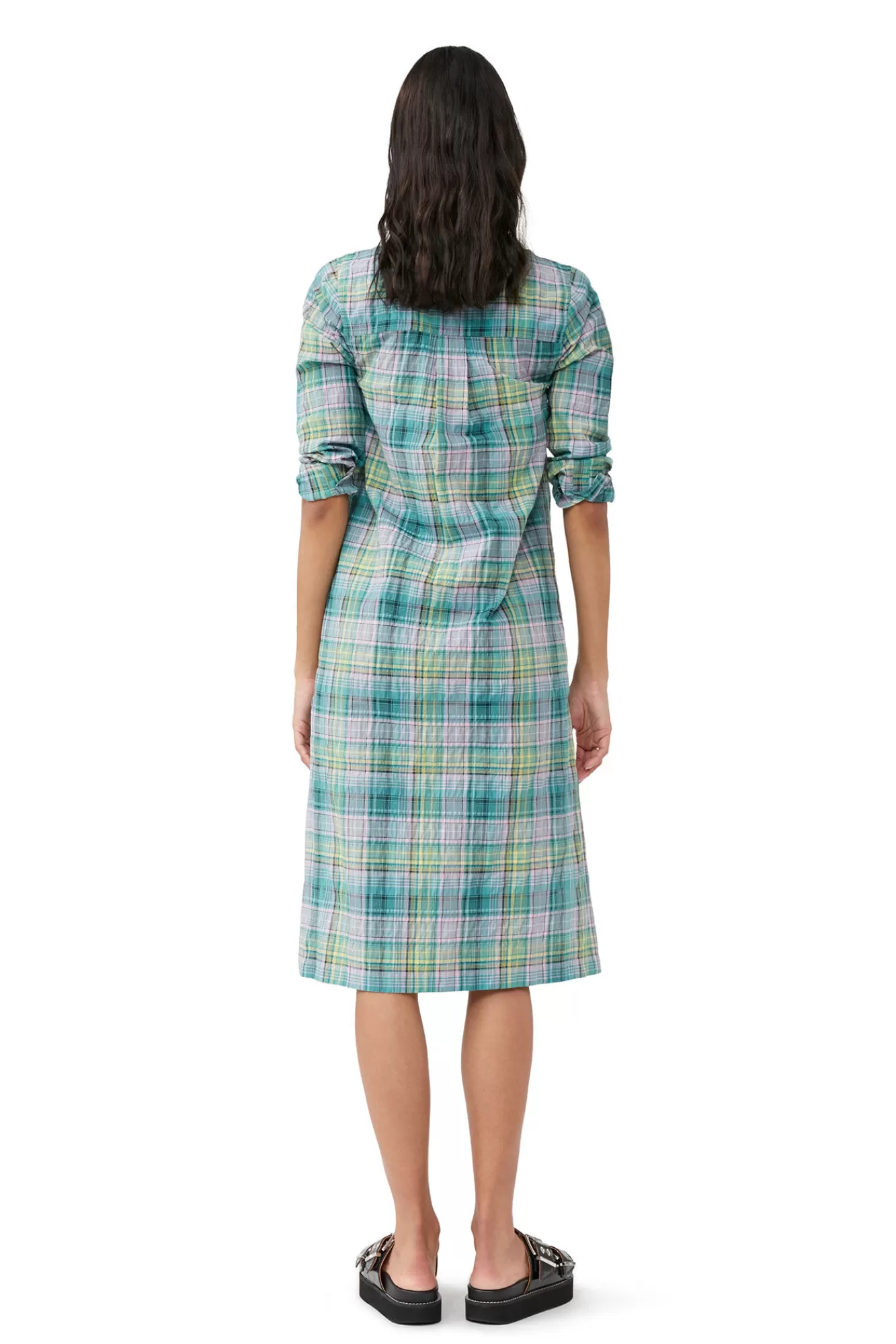 Seersucker Check Shirt Dress>GANNI Store